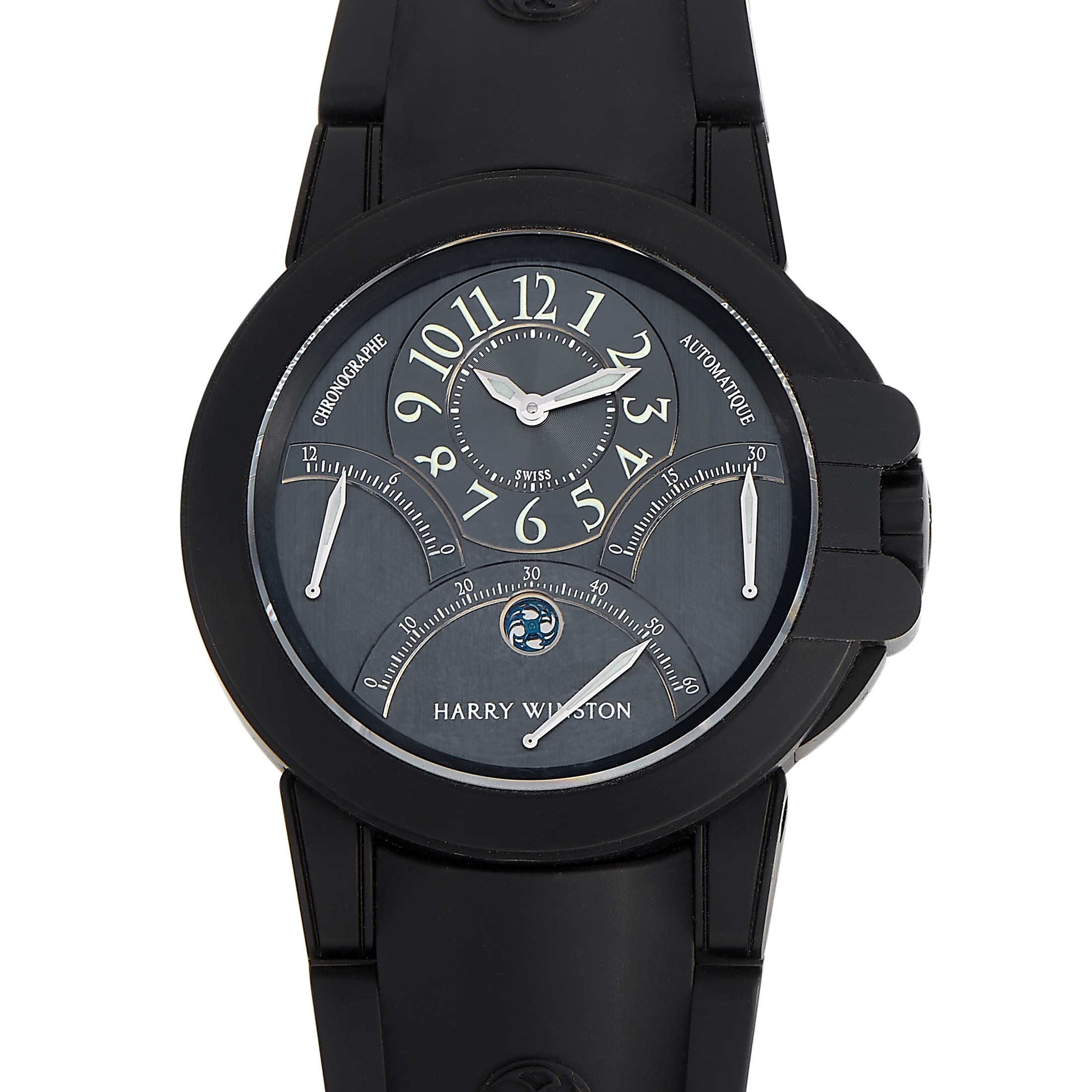 Harry Winston Ocean Triple Retrograde Black Zalium Chronograph Watch 400-MCRA44ZK
