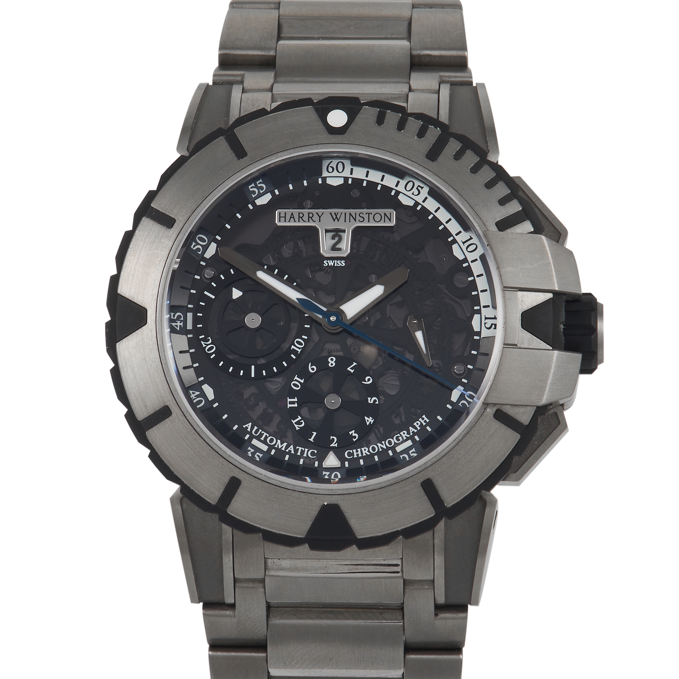 Harry Winston Ocean 44 mm Stainless Steel Transparent Skeleton Dial Watch 411/mca44zz.k