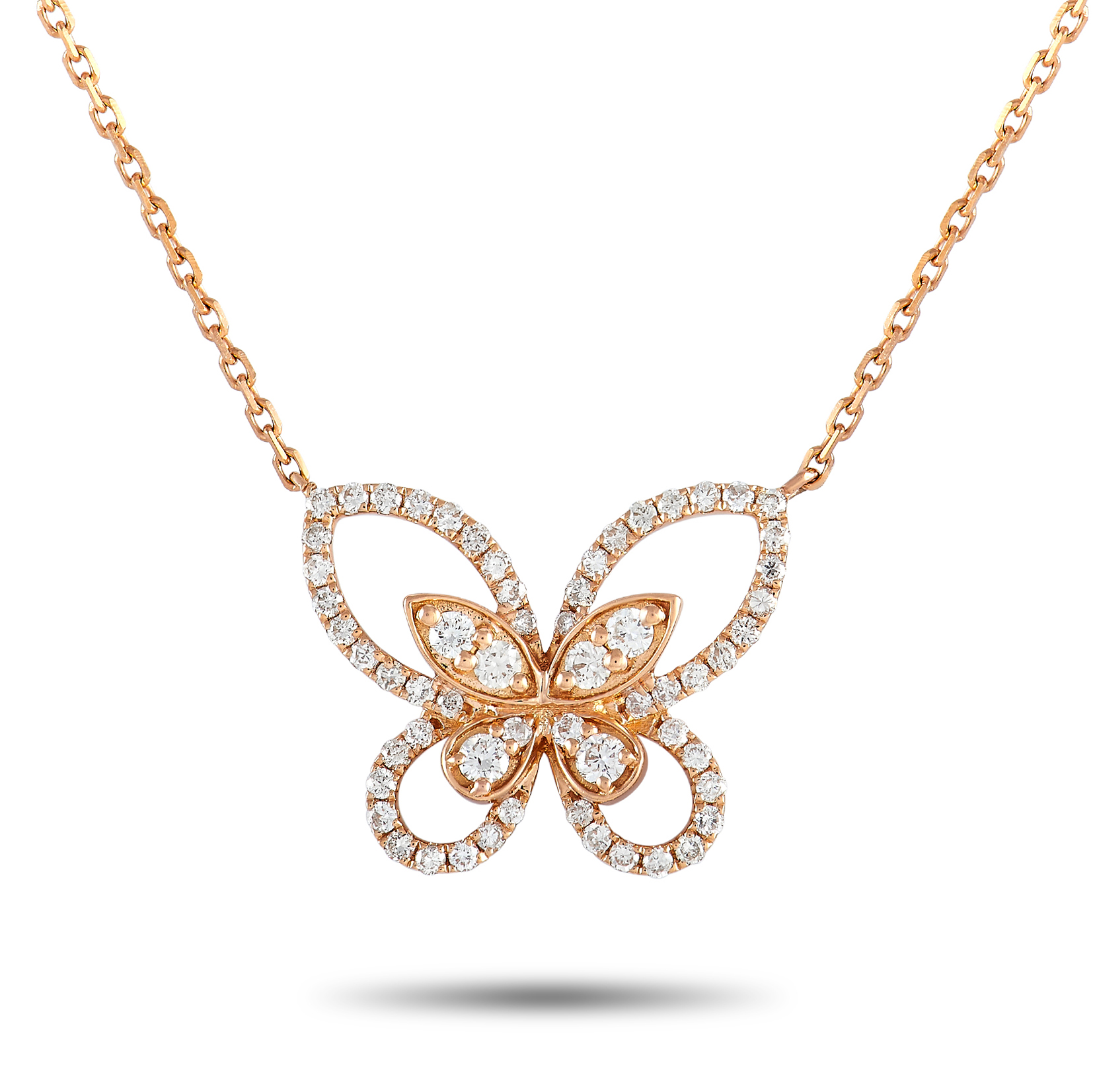 LB Exclusive 18K Rose Gold 0.46 ct Diamond Butterfly Necklace ANK-16359-R
