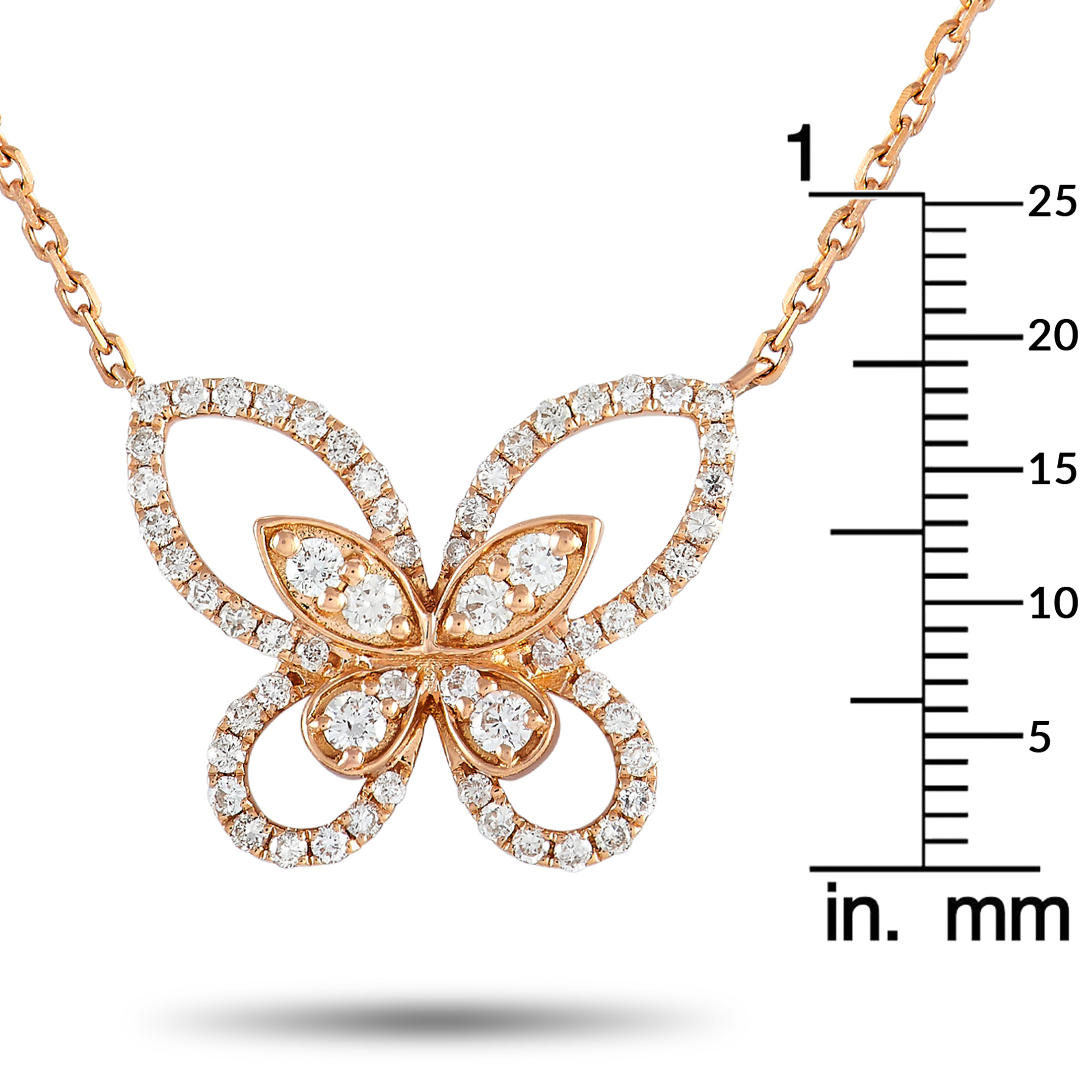 LB Exclusive 18K Rose Gold 0.46 ct Diamond Butterfly Necklace ANK-16359-R - Image 4