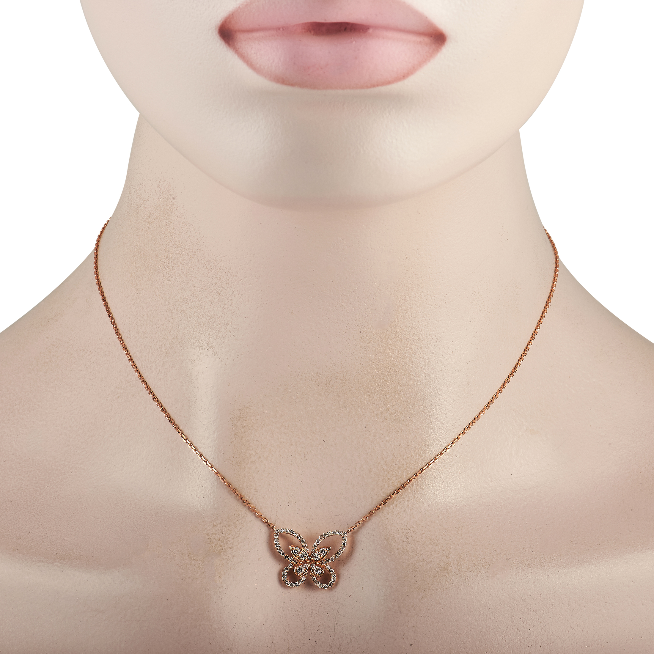 LB Exclusive 18K Rose Gold 0.46 ct Diamond Butterfly Necklace ANK-16359-R - Image 2