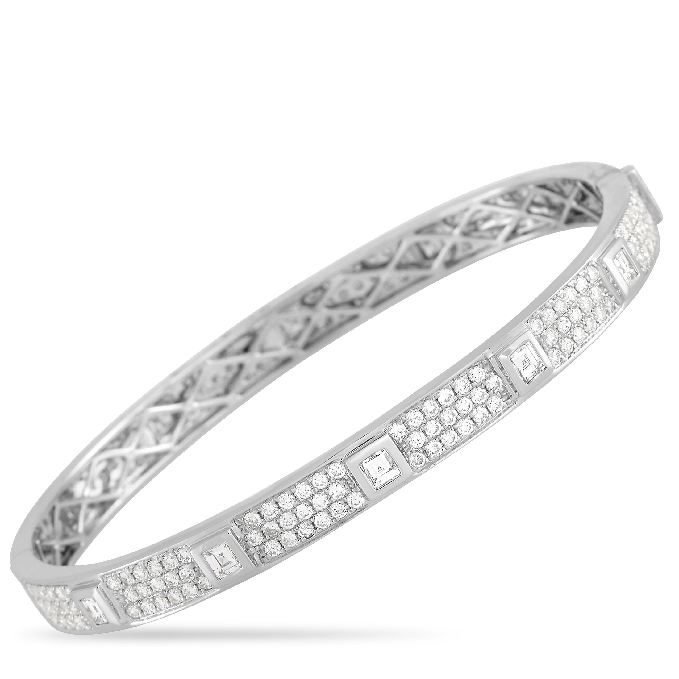 LB Exclusive 18K White Gold 4.24ct Diamond Bangle Bracelet ALB-16217-1