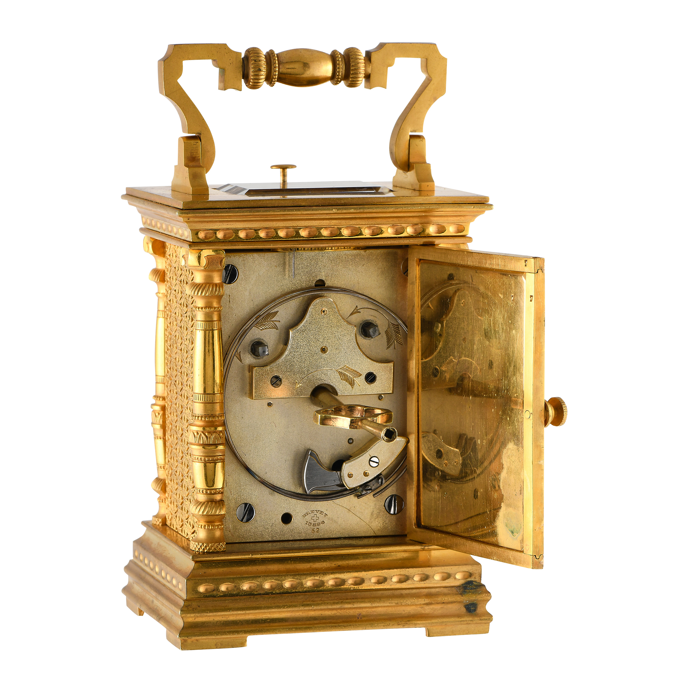 Brass & Enamel Brass & Enamel Gilt French Carriage Table Clock - Image 4