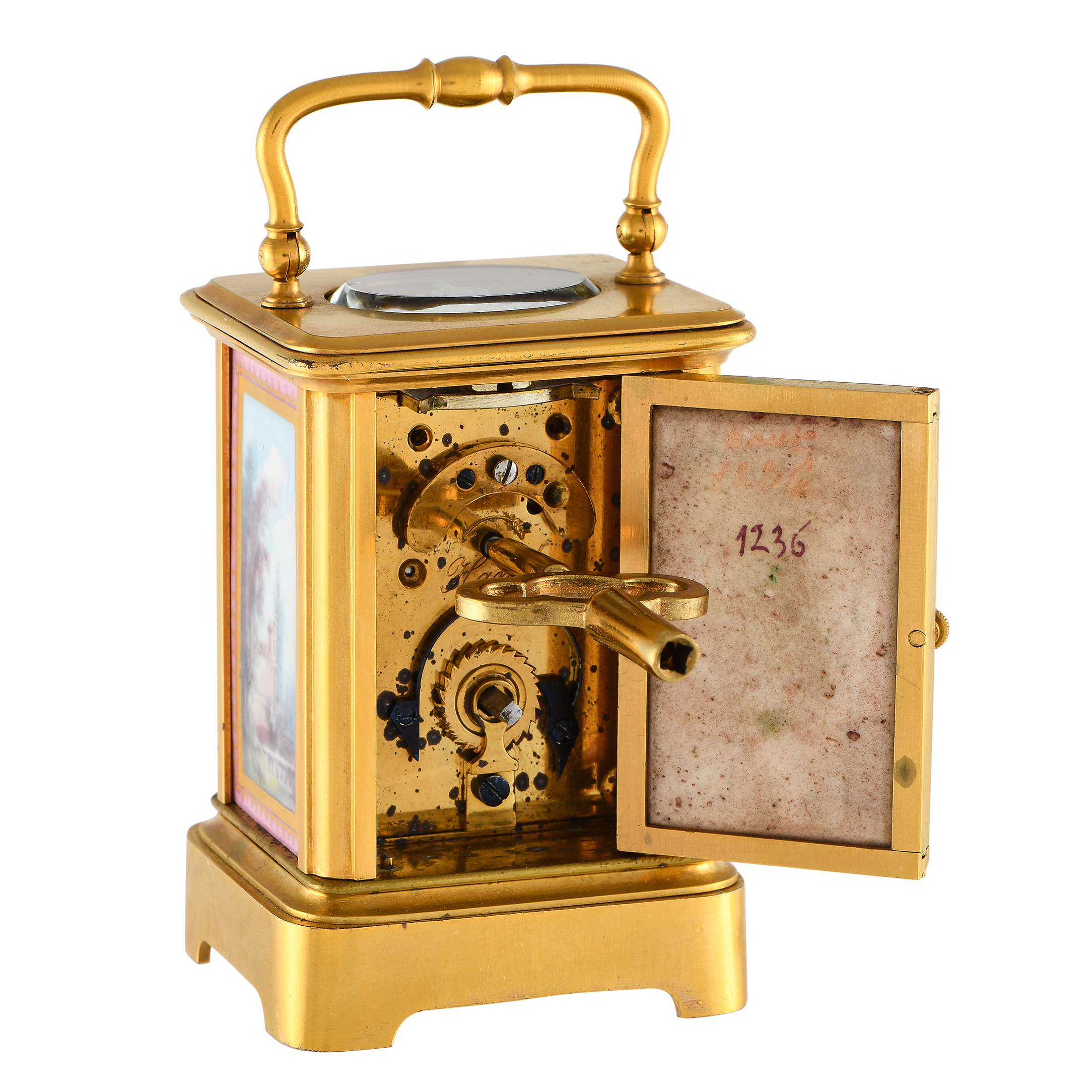 Brass & Enamel Brass & Enamel Miniature French Carriage Table Clock - Image 5