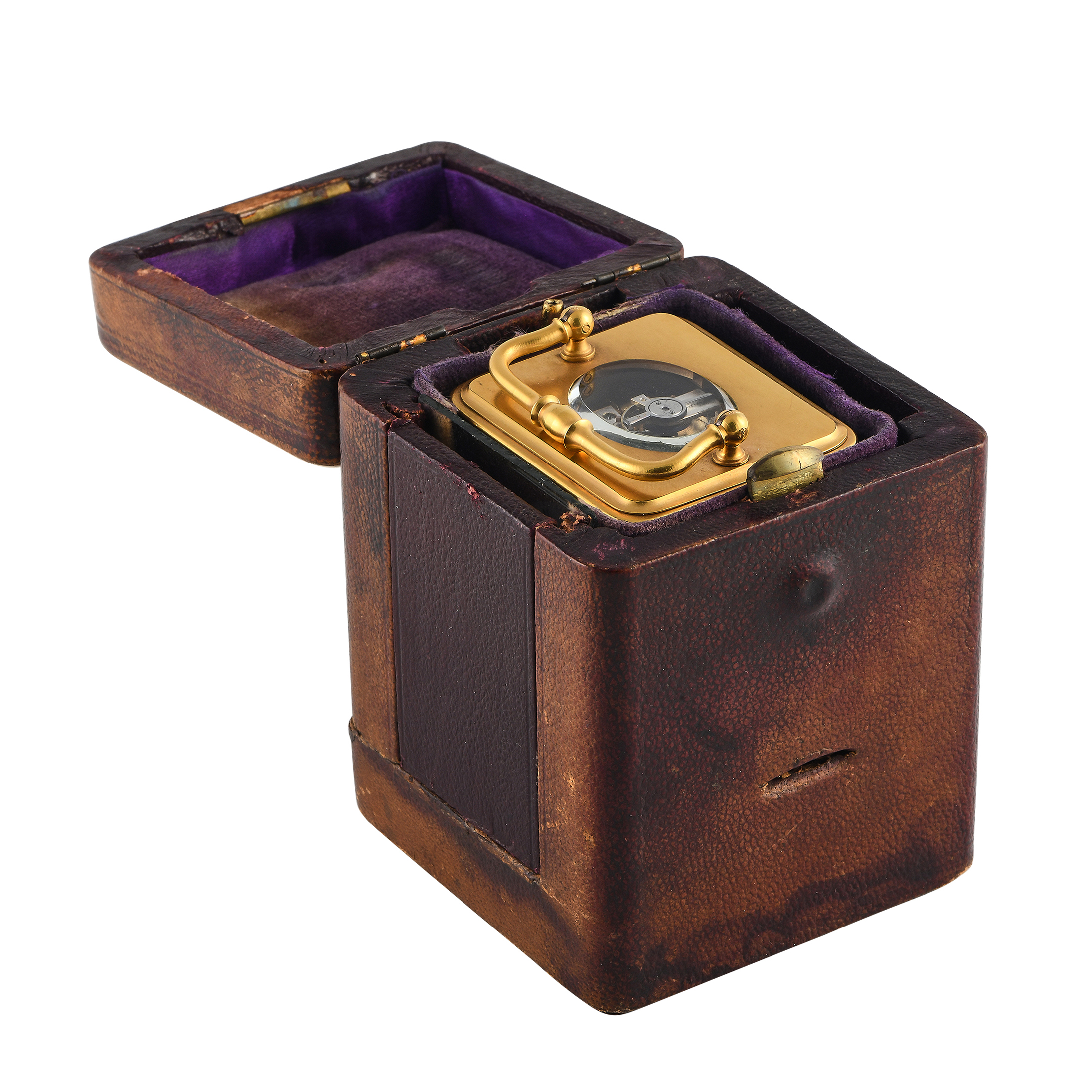 Brass & Enamel Brass & Enamel Miniature French Carriage Table Clock - Image 8