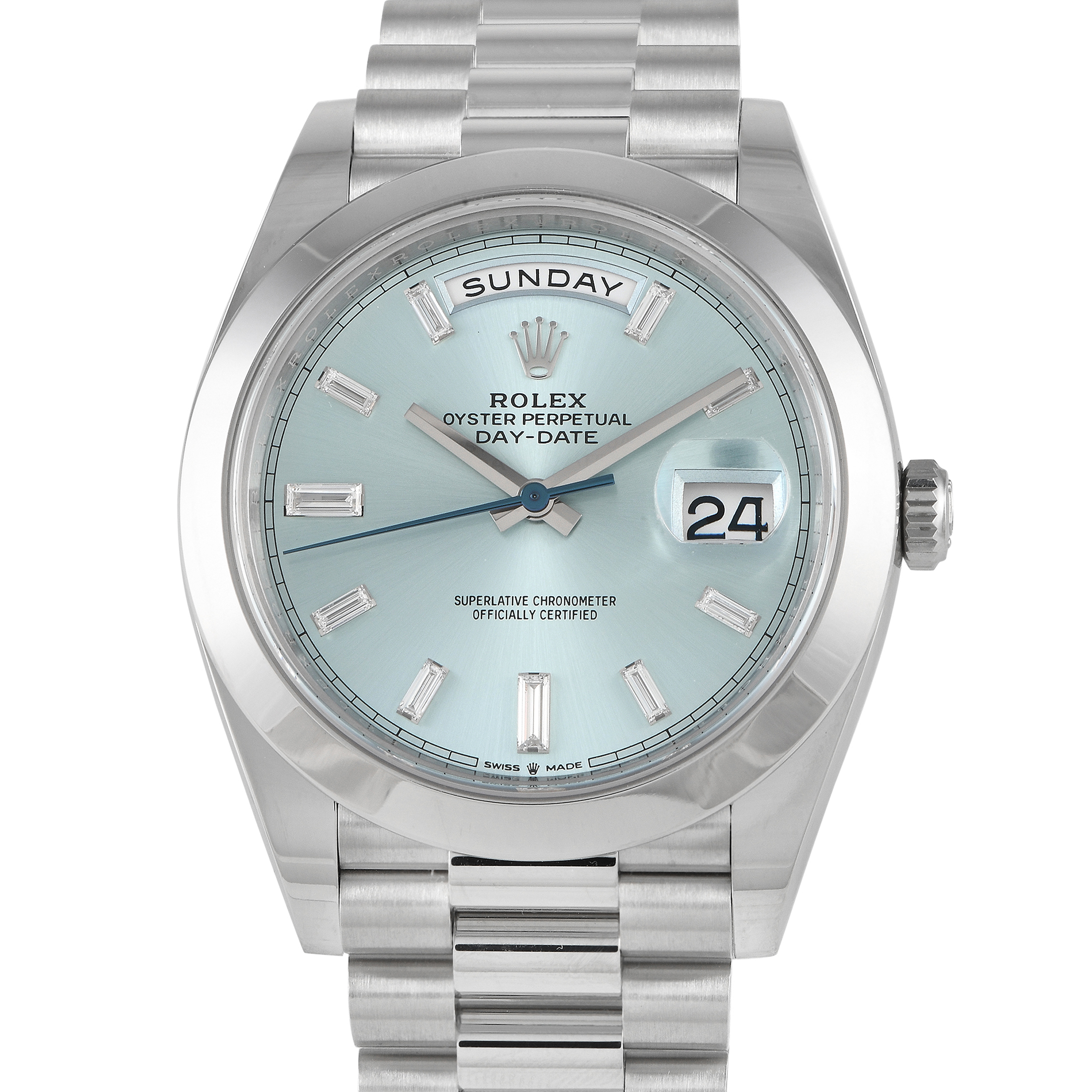 Rolex Day-Date 40 Platinum Ice Blue Diamond Dial Watch 228206