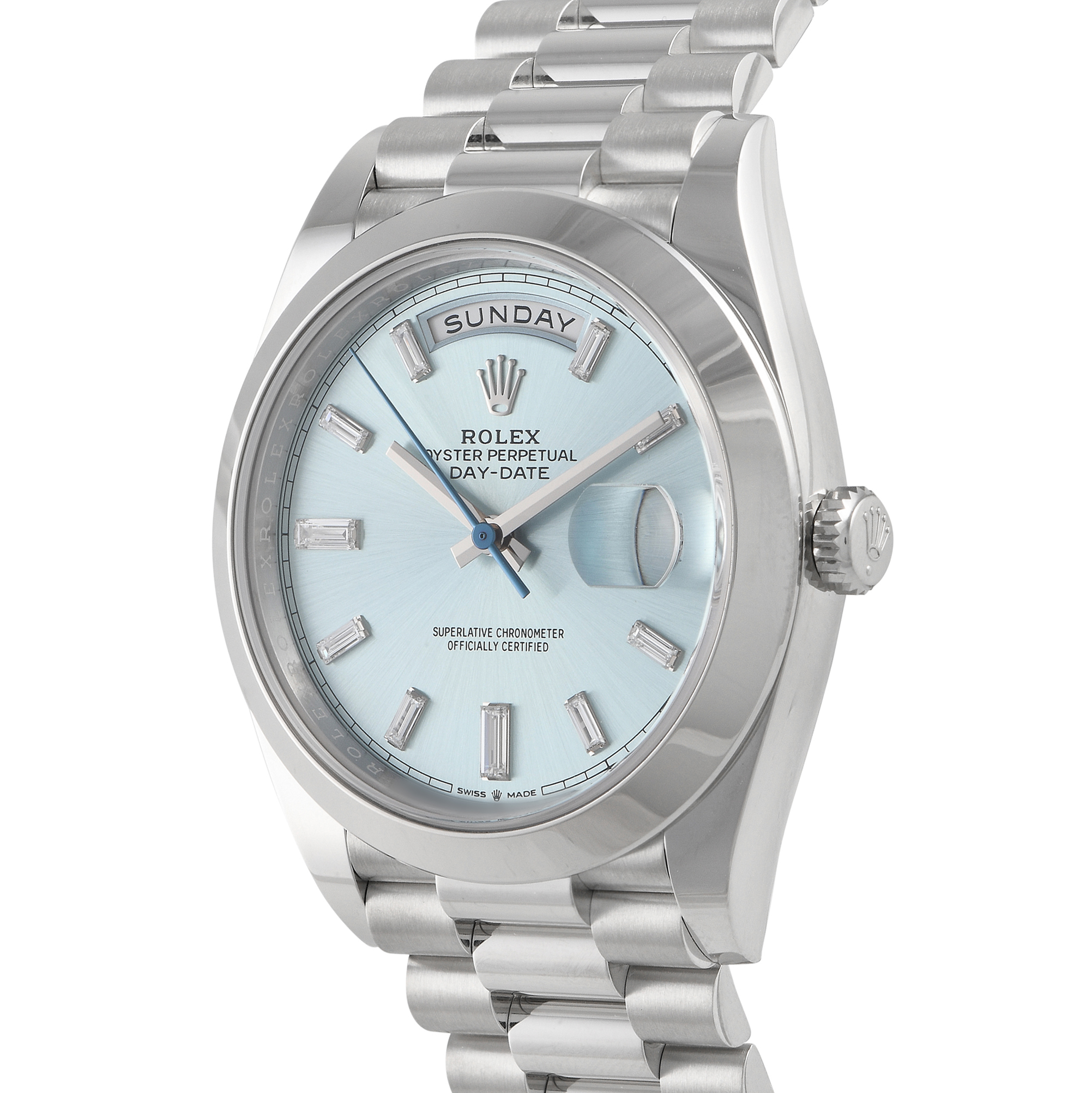 Rolex Day-Date 40 Platinum Ice Blue Diamond Dial Watch 228206