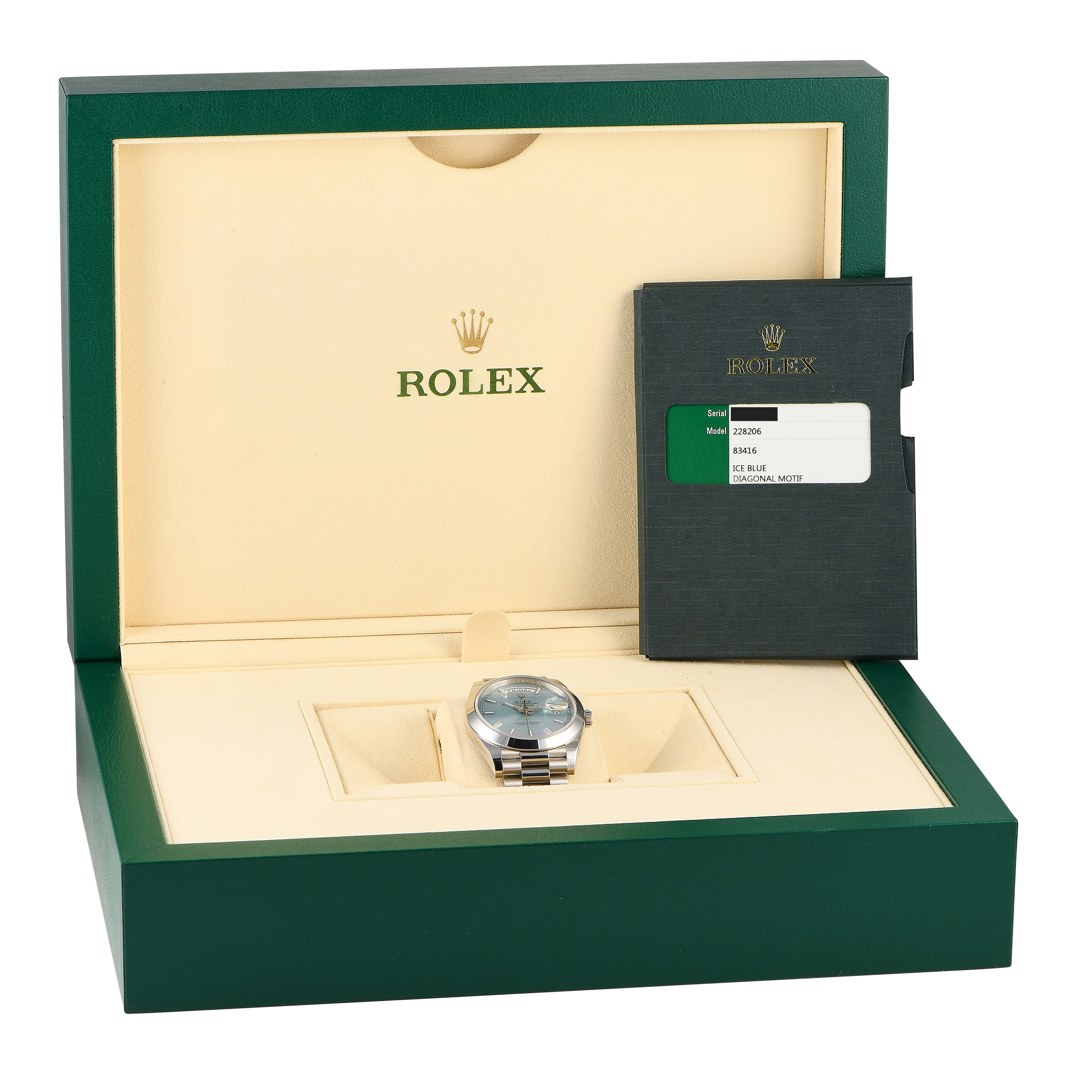Rolex Day-Date 40 Ice Blue Diagonal Motif Dial Watch 228206