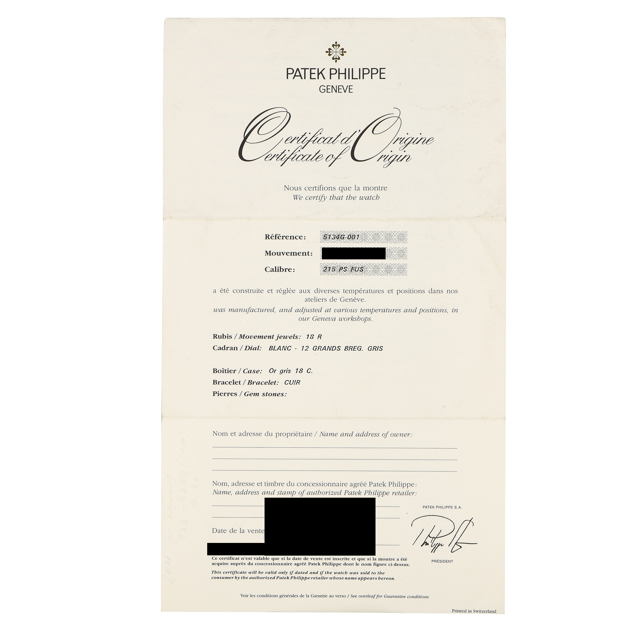 Patek Philippe Calatrava Travel Time Watch 5134G-001