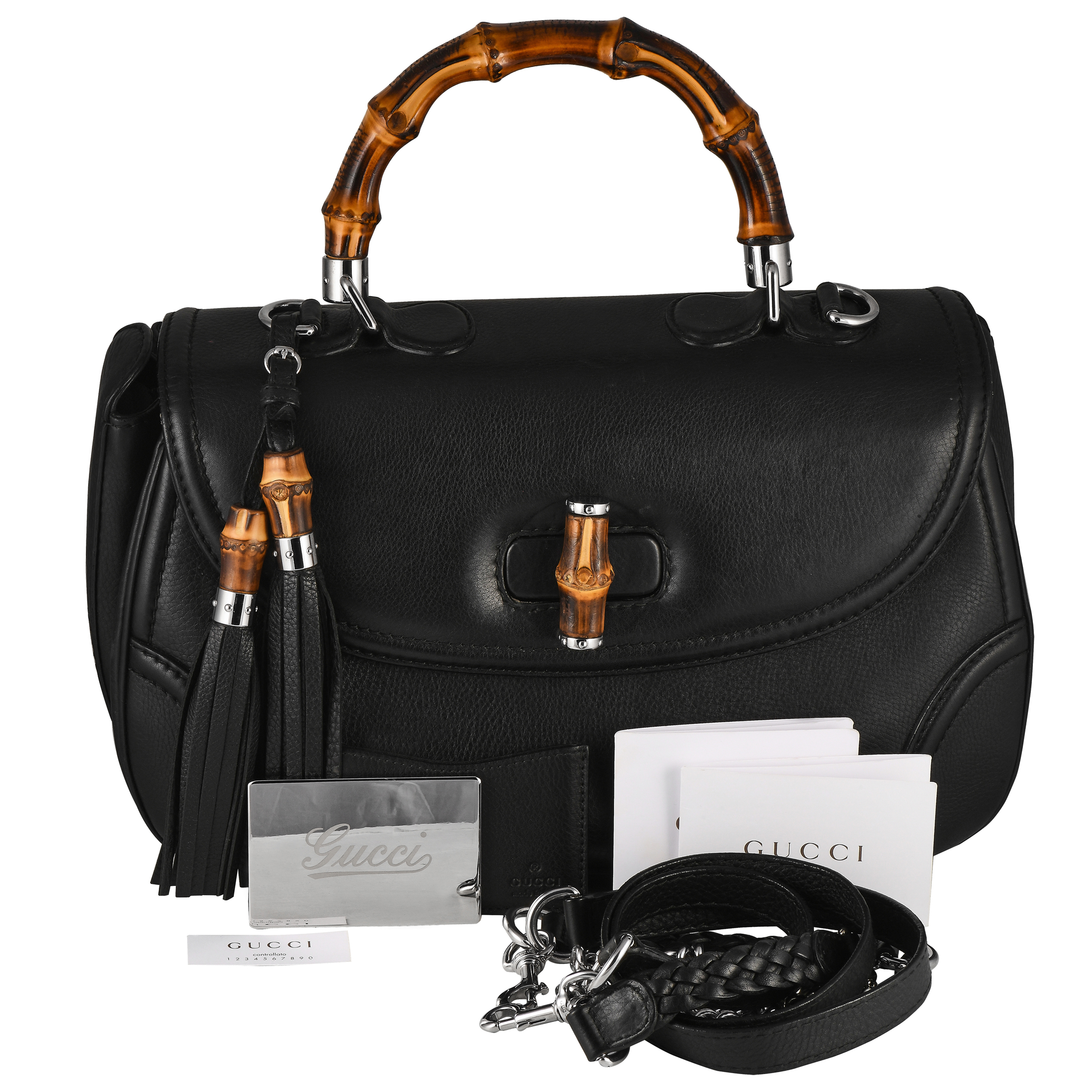 Gucci Bamboo Top Handle Tassel Leather Bag - Image 9