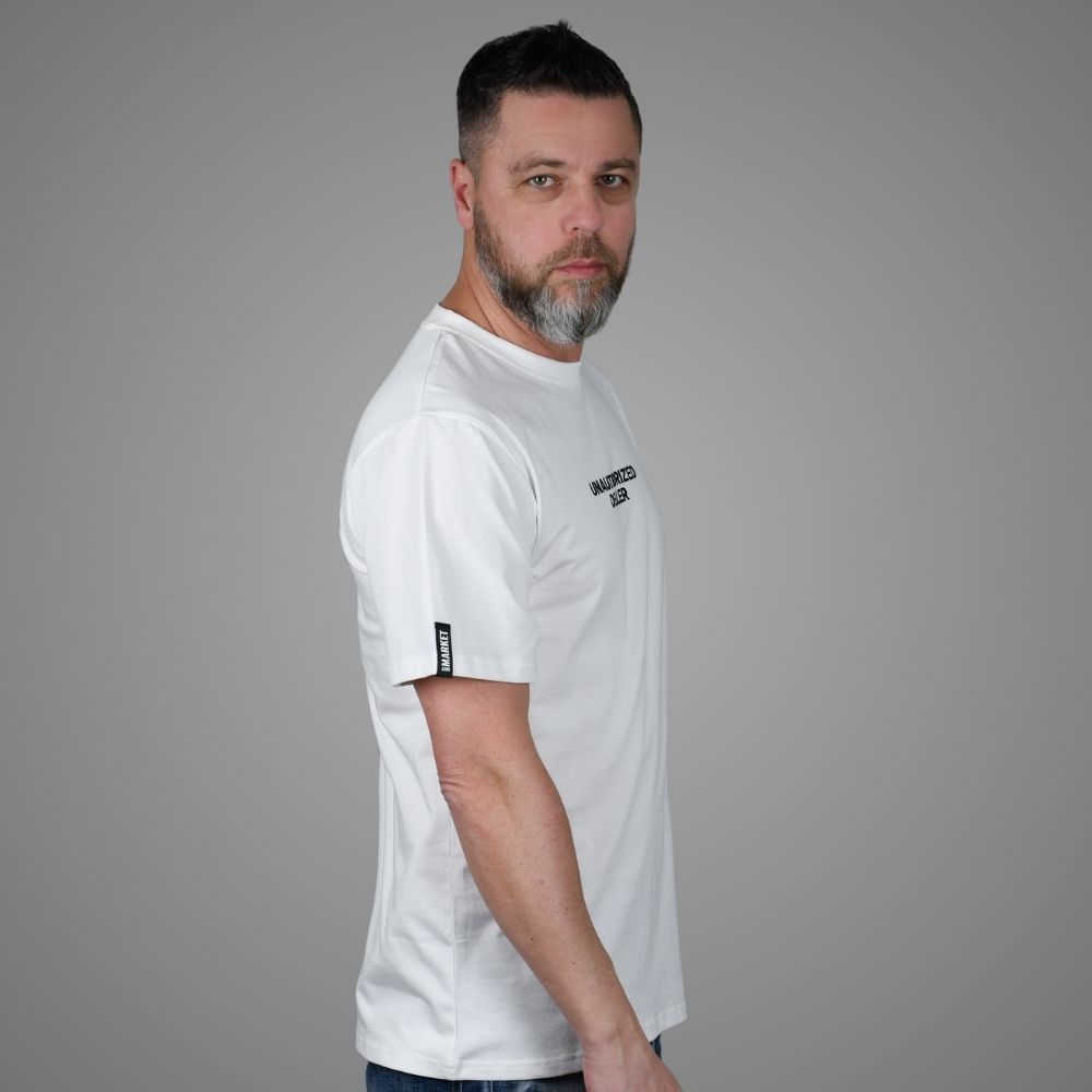 Luxury Bazaar White "Unauthorized Dealer"® Crewneck T-Shirt - Image 3