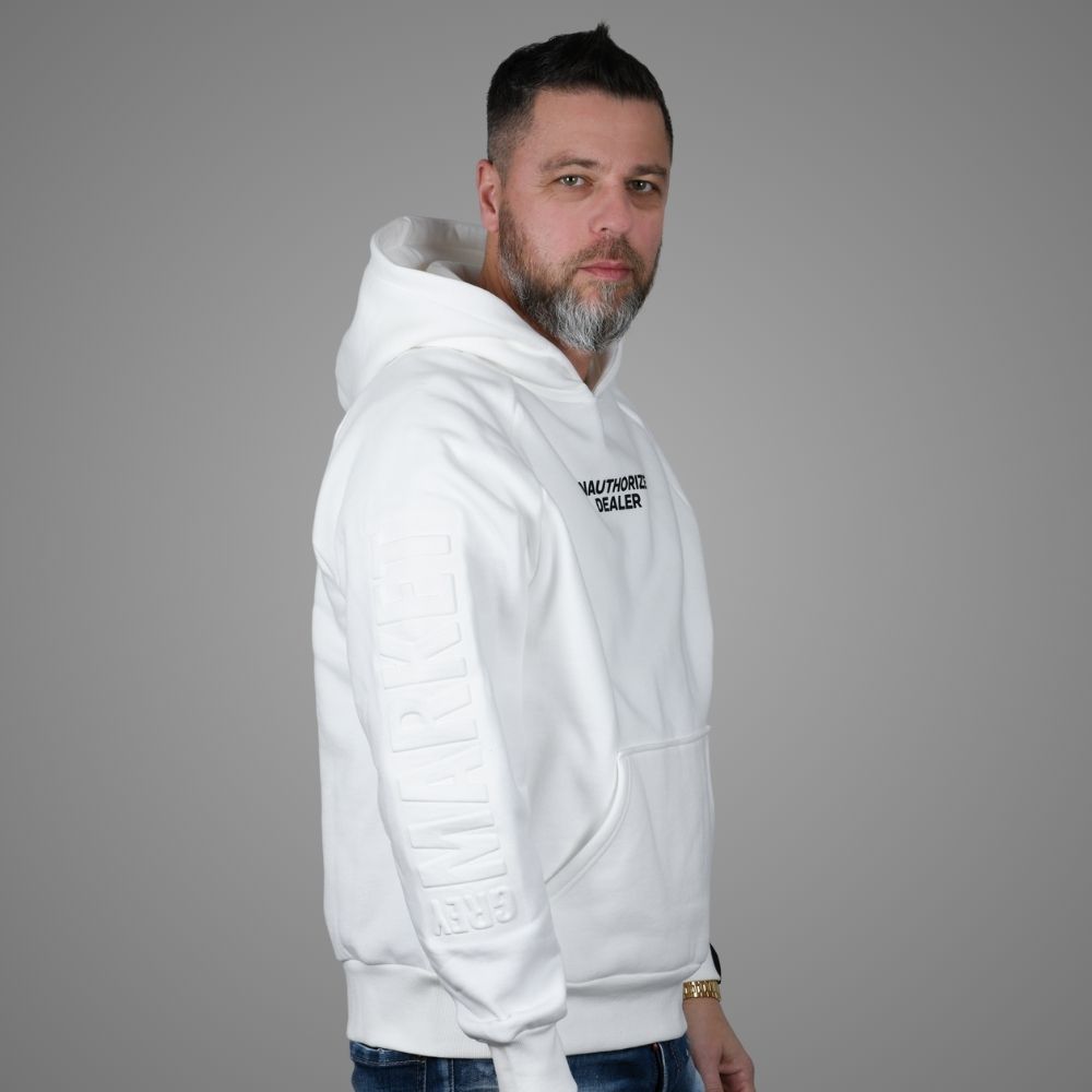Luxury Bazaar White "Unauthorized Dealer" Hoodie - Image 2