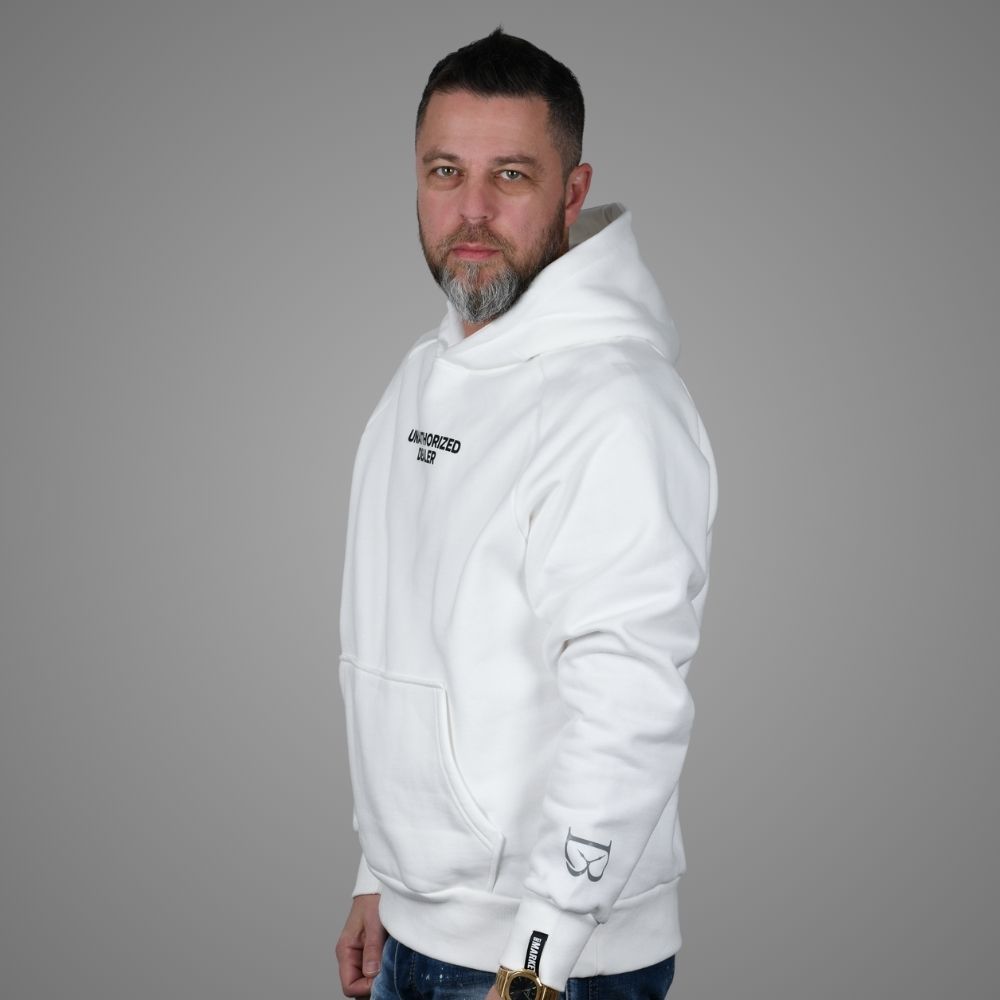 Luxury Bazaar White "Unauthorized Dealer" Hoodie - Image 3