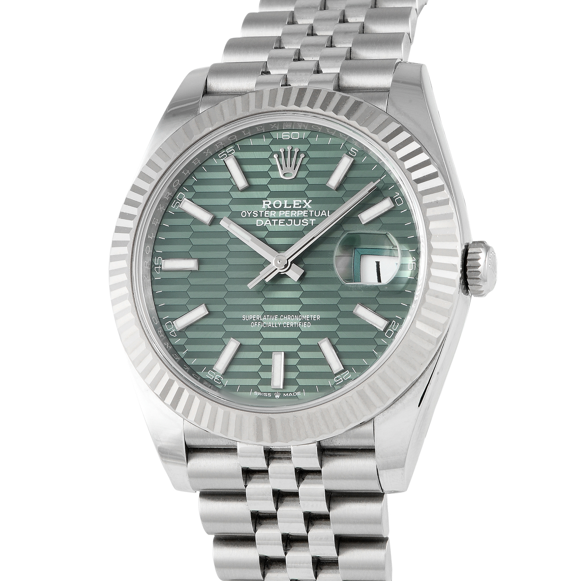 Rolex Datejust 41 Green Fluted Motif Dial Watch 126334-0030