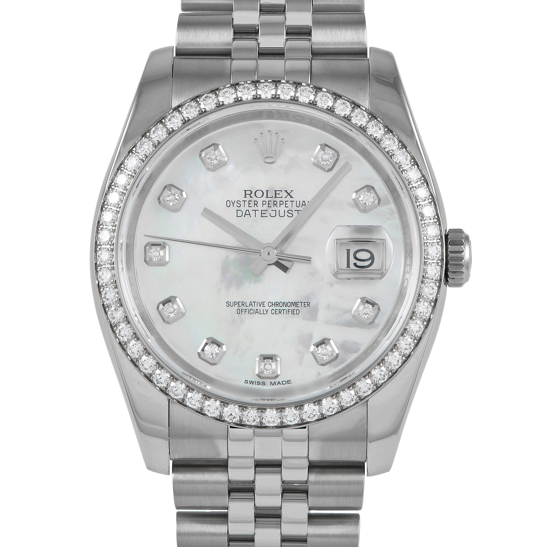 Rolex Datejust 36 Mother of Pearl Dial Diamond Bezel Watch 116244