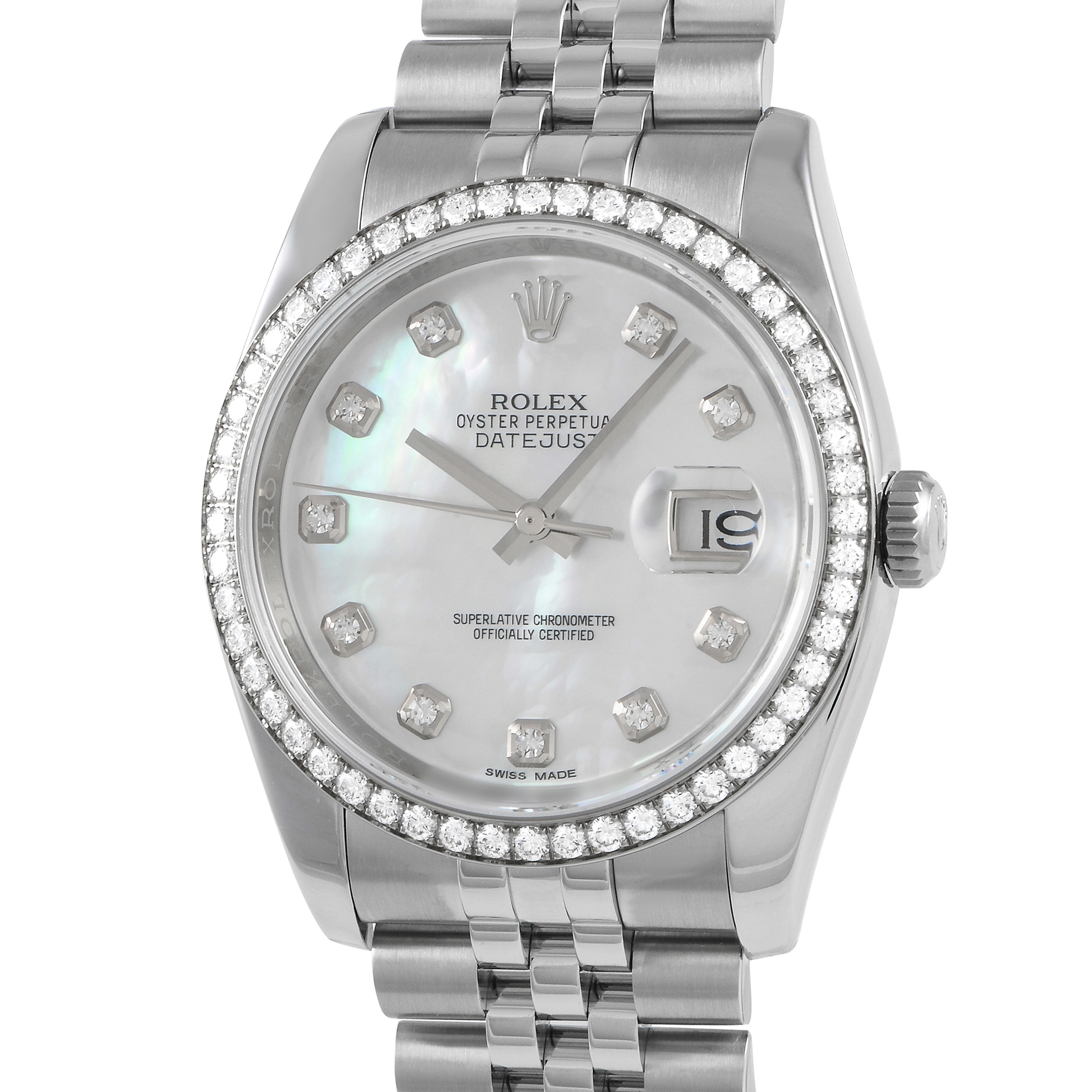 Rolex Datejust 36 Mother of Pearl Dial Diamond Bezel Watch 116244 - Image 2