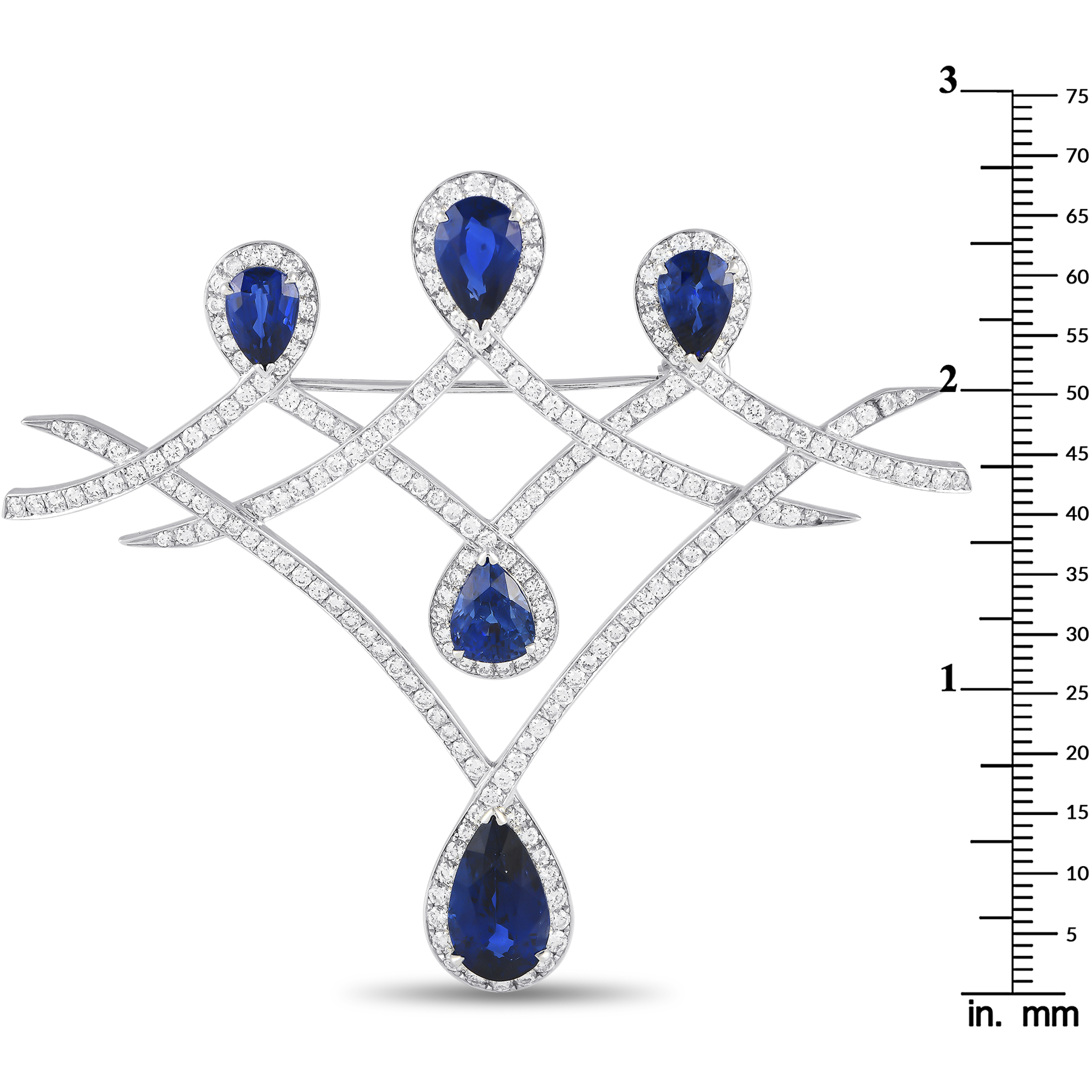 LB Exclusive 18K White Gold 3.87ct Diamond and Sapphire Brooch MF19-122024 - Image 3