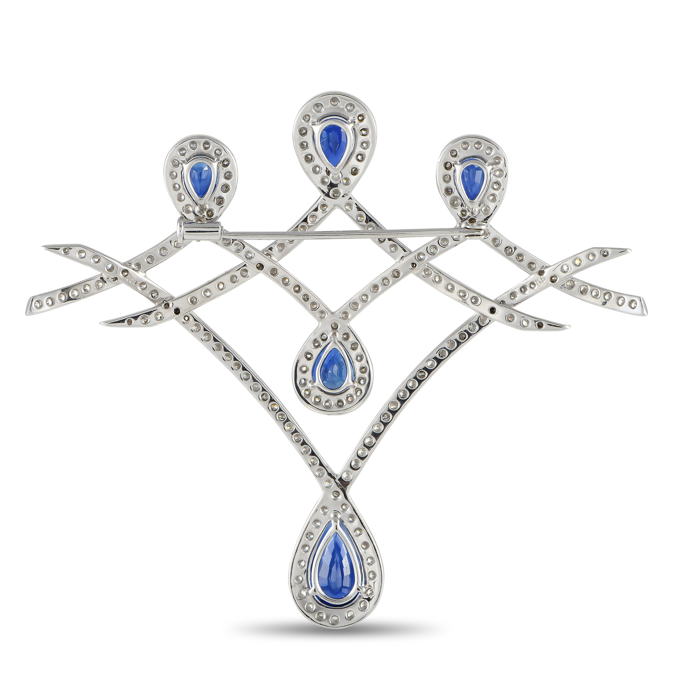 LB Exclusive 18K White Gold 3.87ct Diamond and Sapphire Brooch MF19-122024 - Image 2