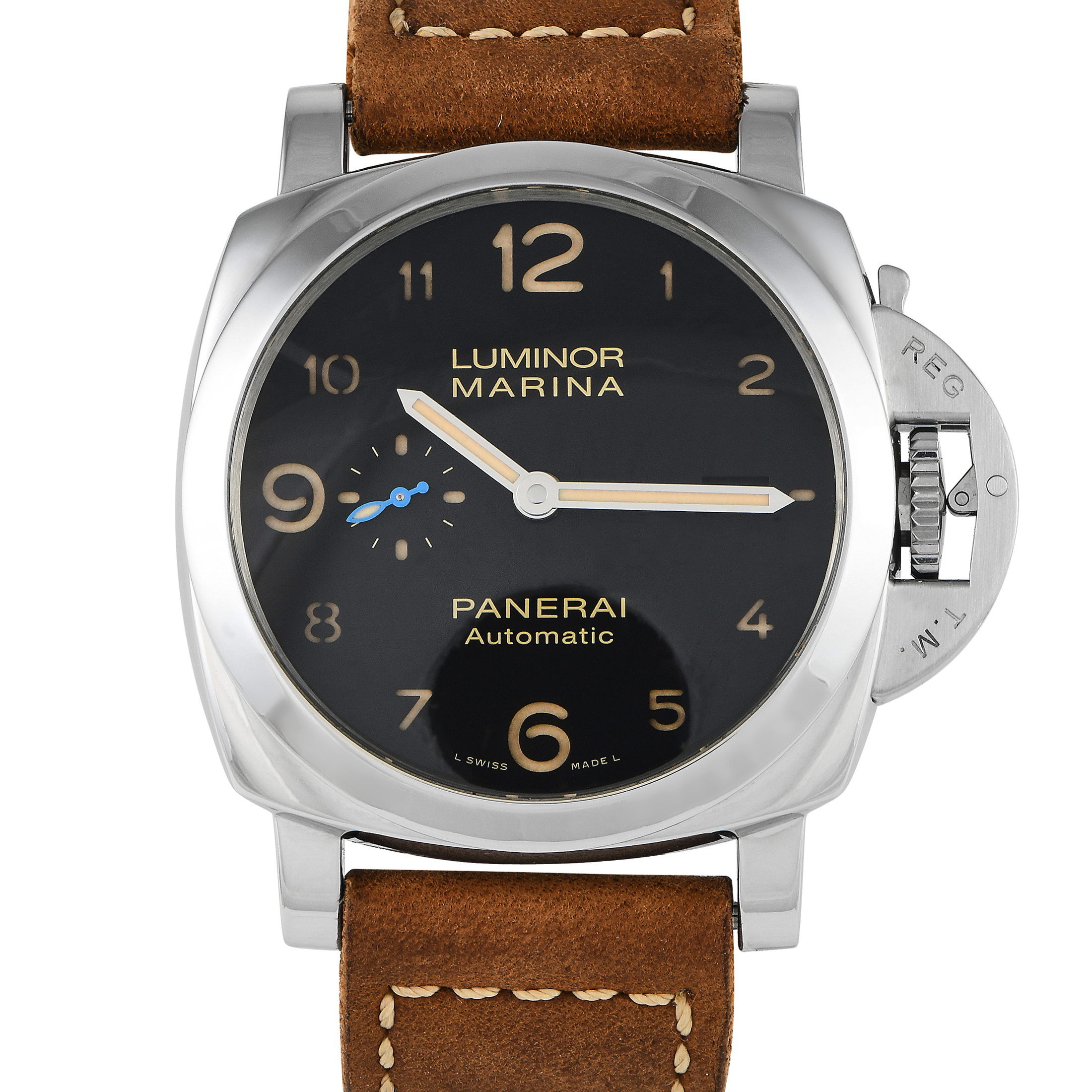 Pre-owned Panerai Luminor Marina 1950 44mm black sandwich dial crown-protecting device