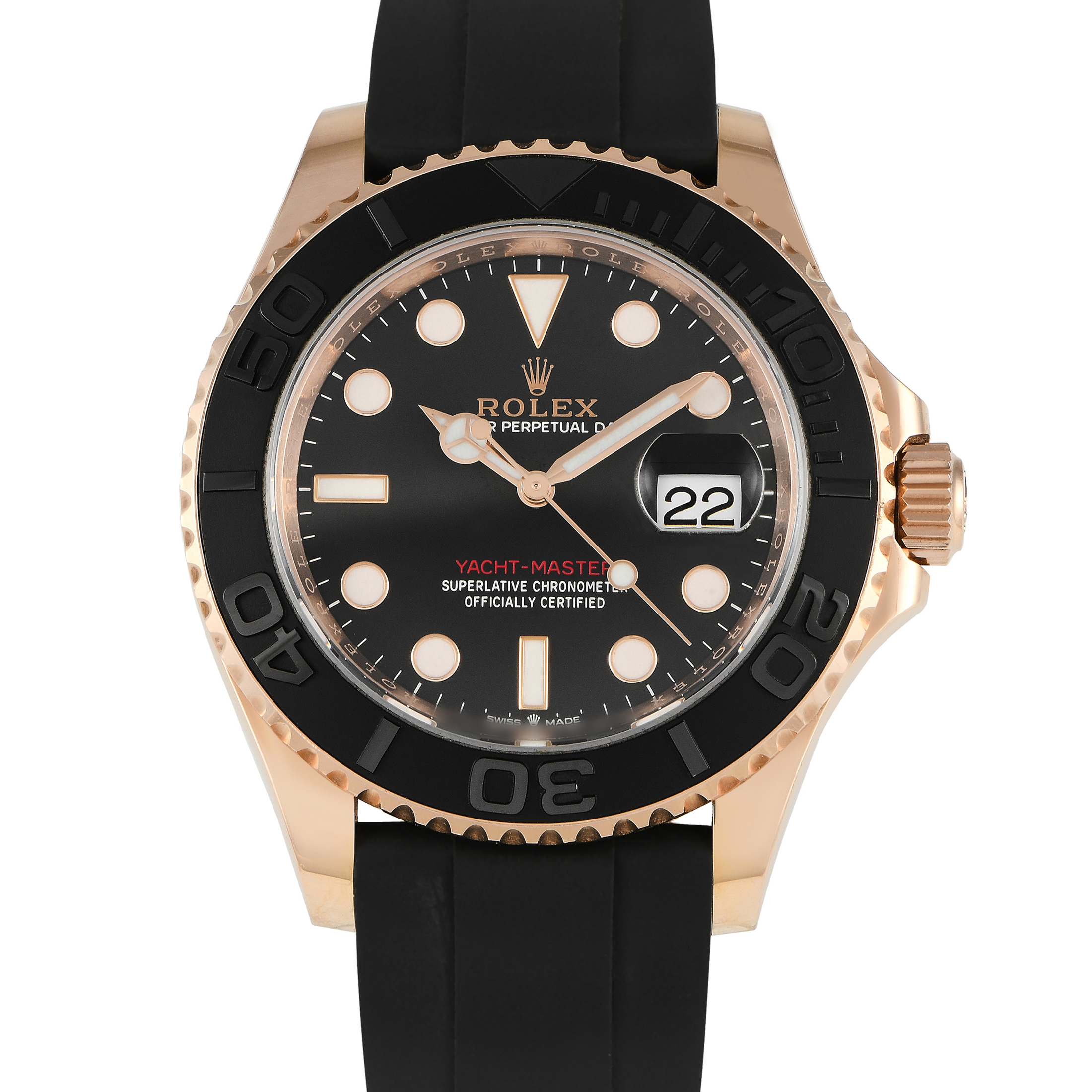 Pre-owned Rolex Yacht-Master 40 in 18ct Everose gold, black dial, ref. 126655