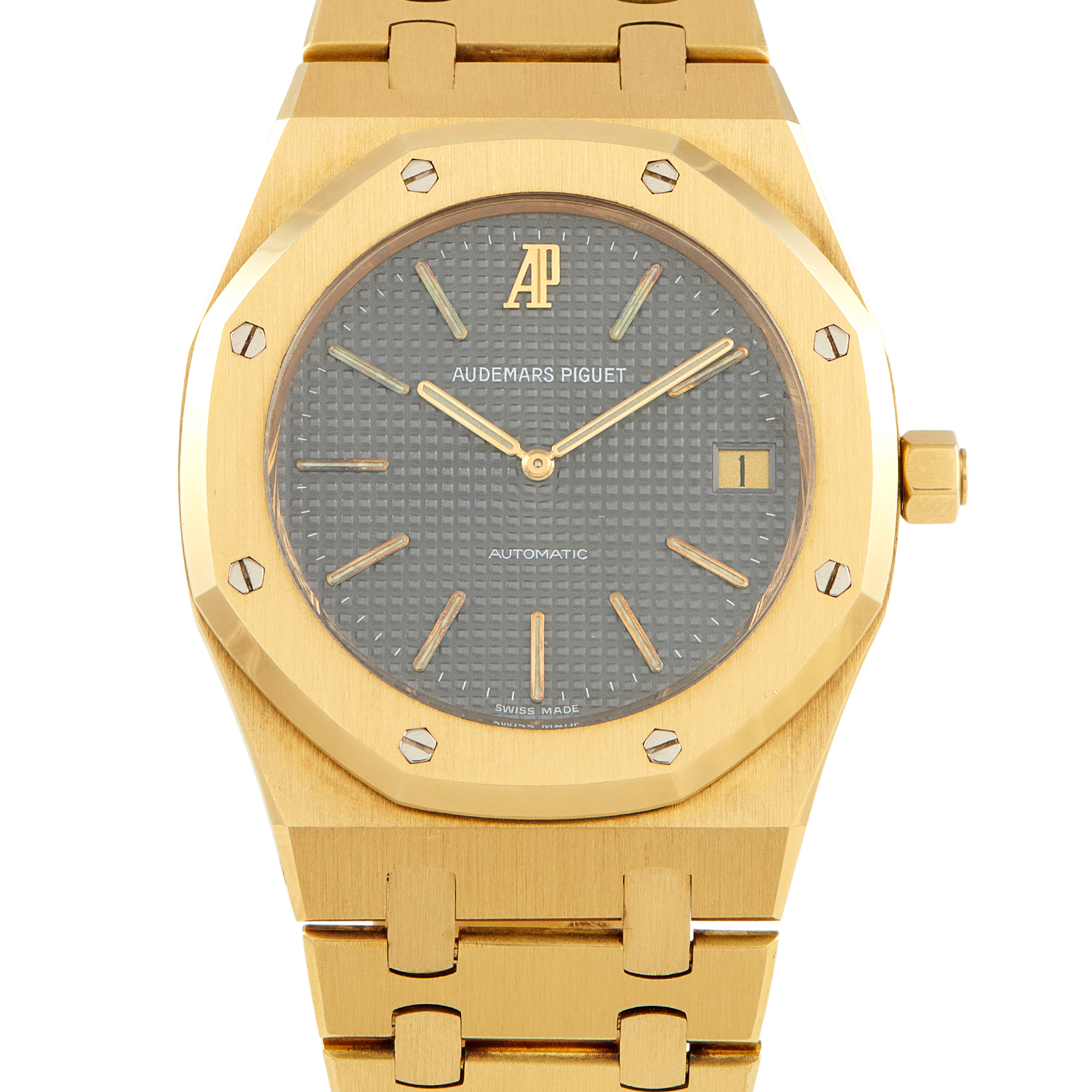 Pre-owned Audemars Piguet Royal Oak Jumbo 18ct yellow gold grey dial integrated bracelet, ref. 5402BA