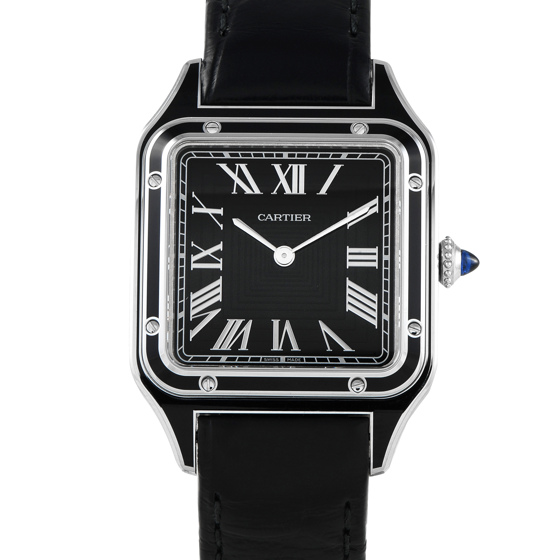 Cartier Santos-Dumont Large Model Steel and Black Lacquer Watch WSSA0046