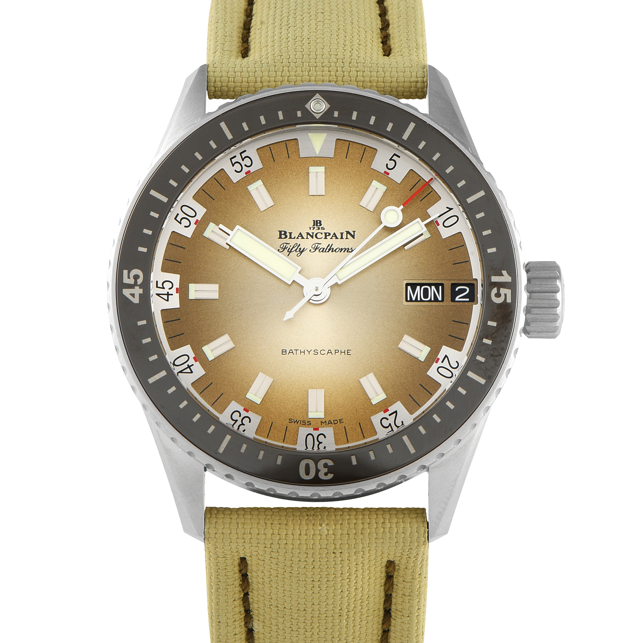 Blancpain Fifty Fathoms Bathyscaphe Day Date Desert Edition Steel Watch 5052-1146-E52A