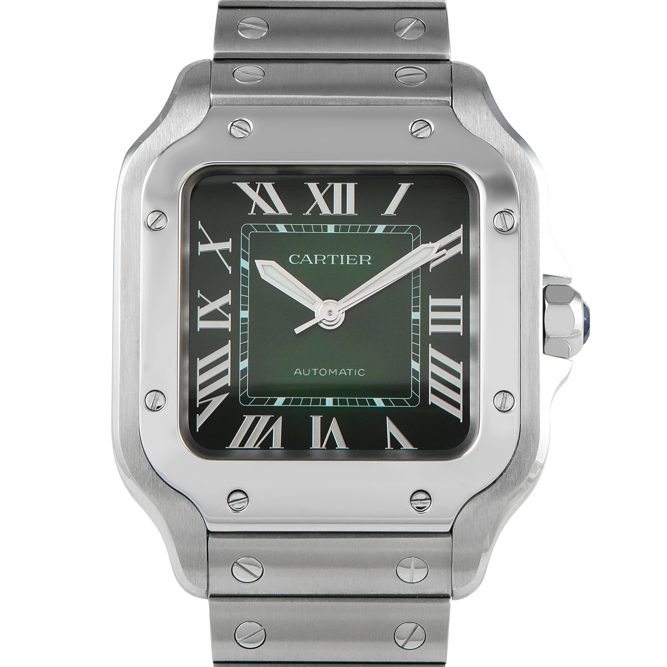 Cartier Santos Green Dial Medium Model Steel Watch WSSA0061