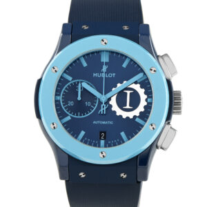 Pre-owned Hublot Classic Fusion Chronograph Garage Italia blue ceramic 45mm limited 2019