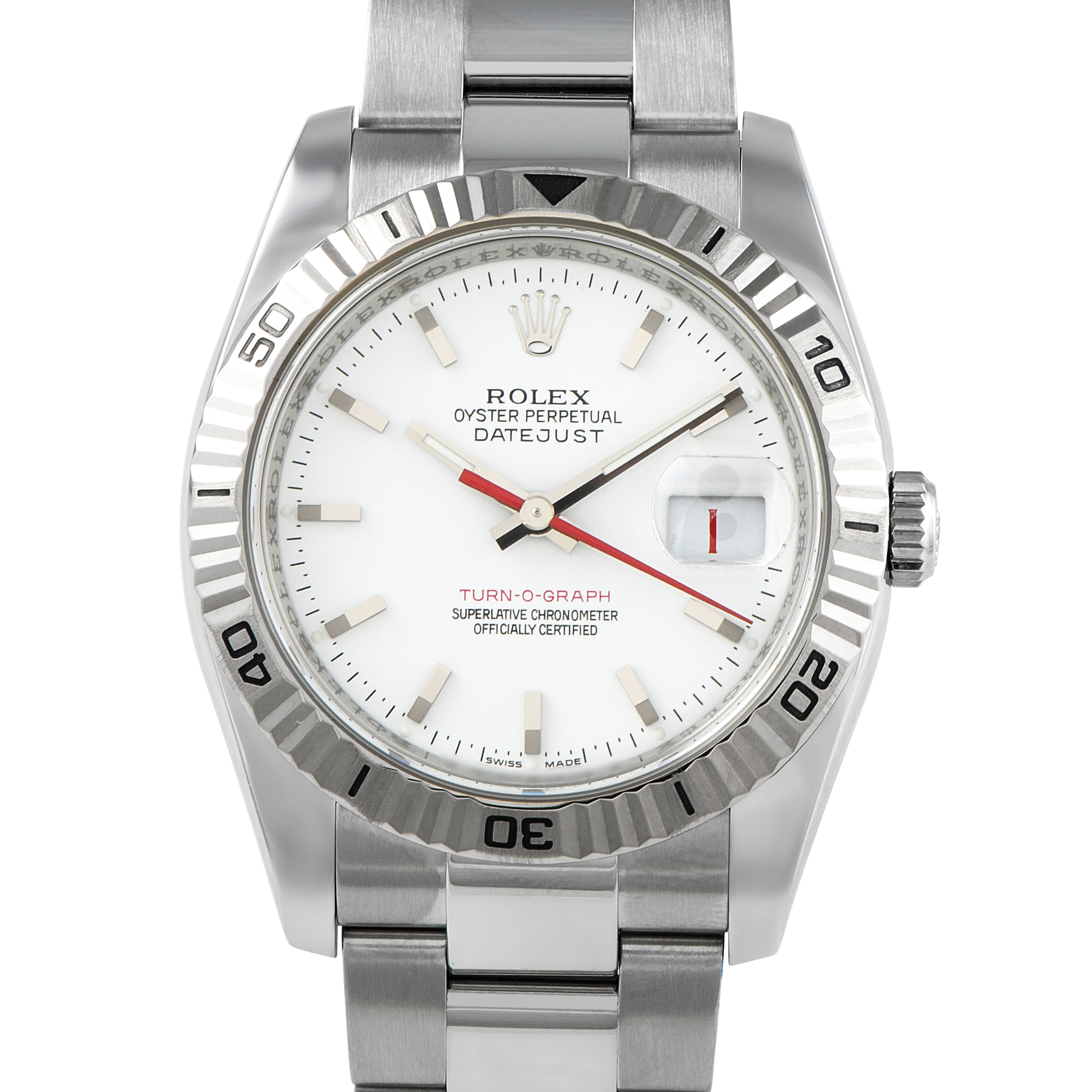 Rolex Datejust Turn-O-Graph White Dial Steel Oyster Watch 116264