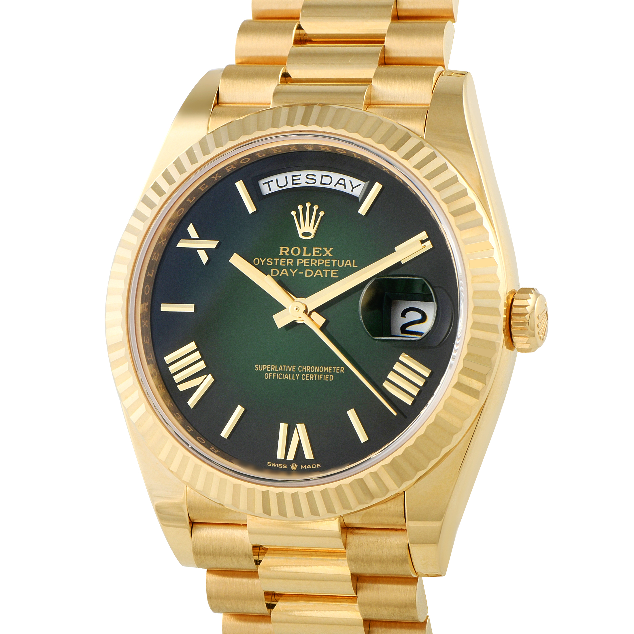 Rolex Day-Date 40 Green Roman Dial Yellow Gold President Watch 228238 - Image 2