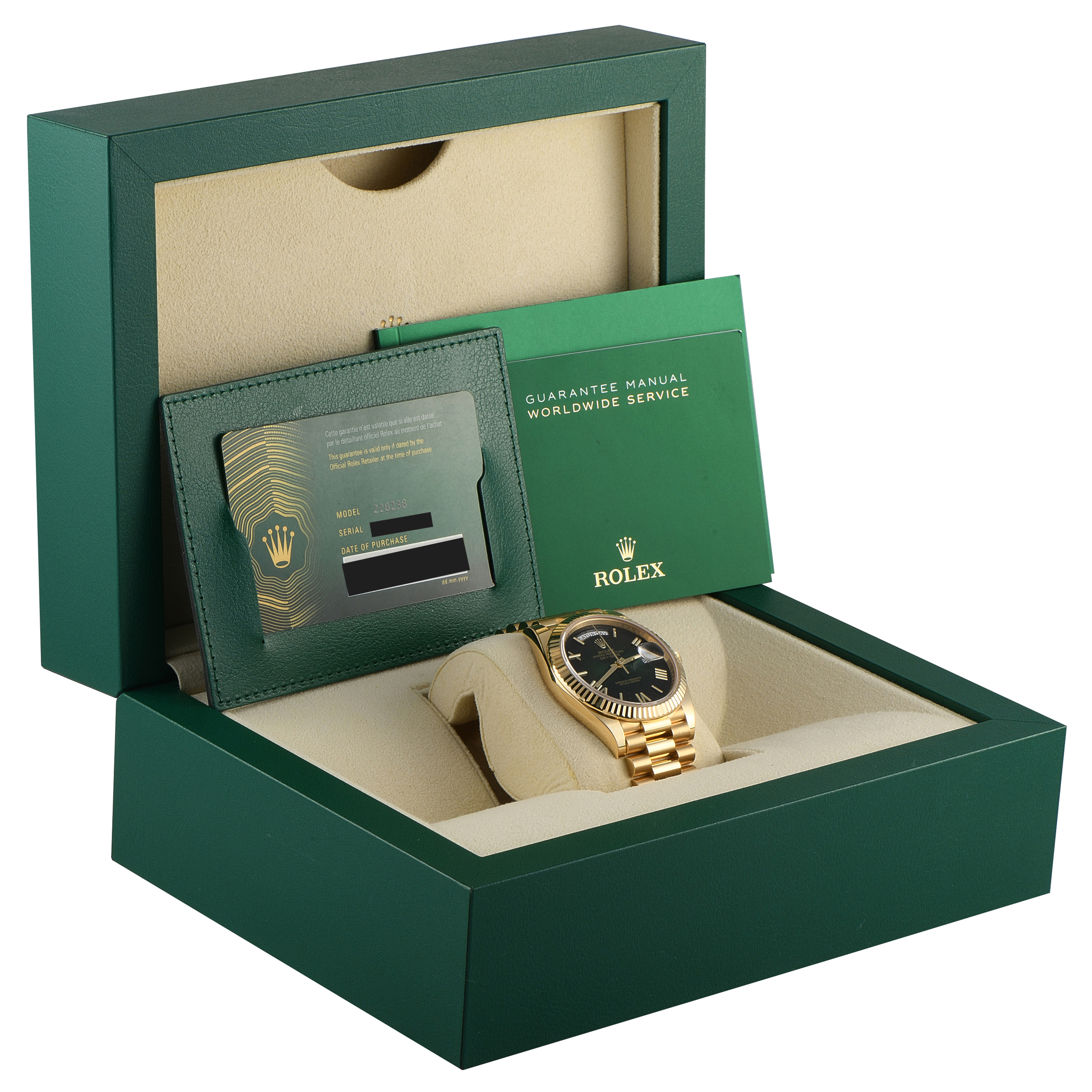 Rolex Day-Date 40 Green Roman Dial Yellow Gold President Watch 228238 - Image 5