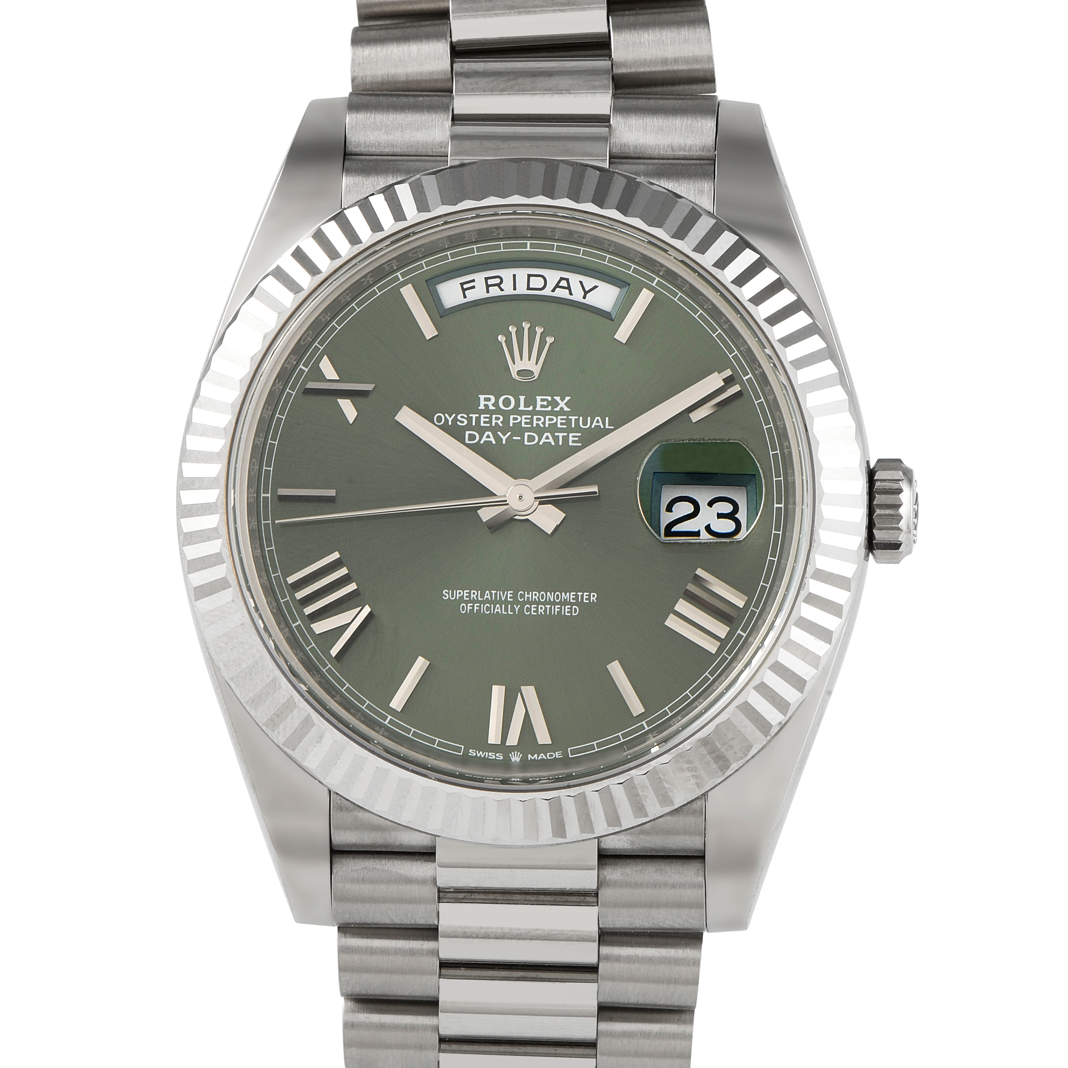 Rolex Day-Date 40 Olive Green Arabic Dial White Gold President Watch 228239
