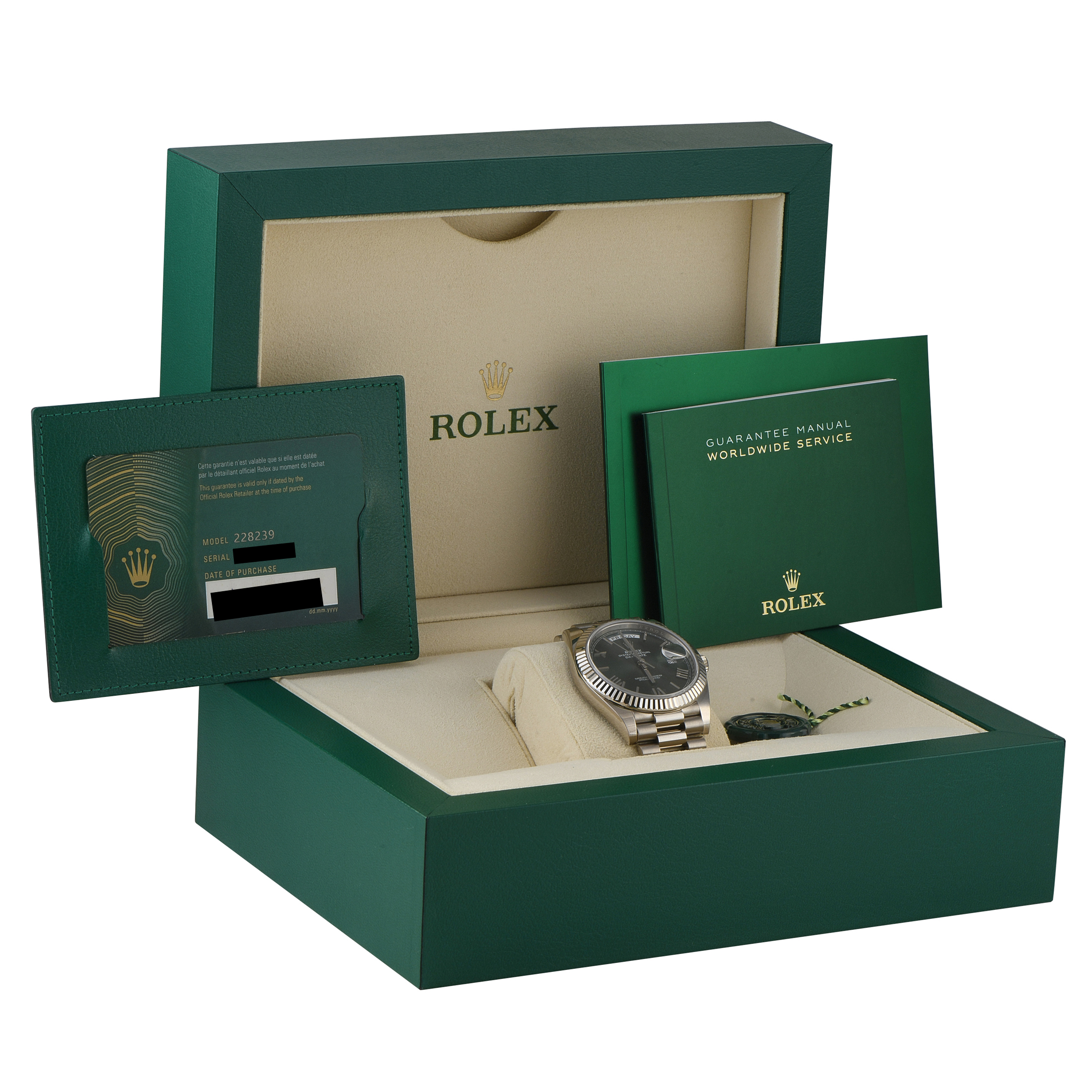 Rolex Day-Date 40 Olive Green Arabic Dial White Gold President Watch 228239 - Image 5