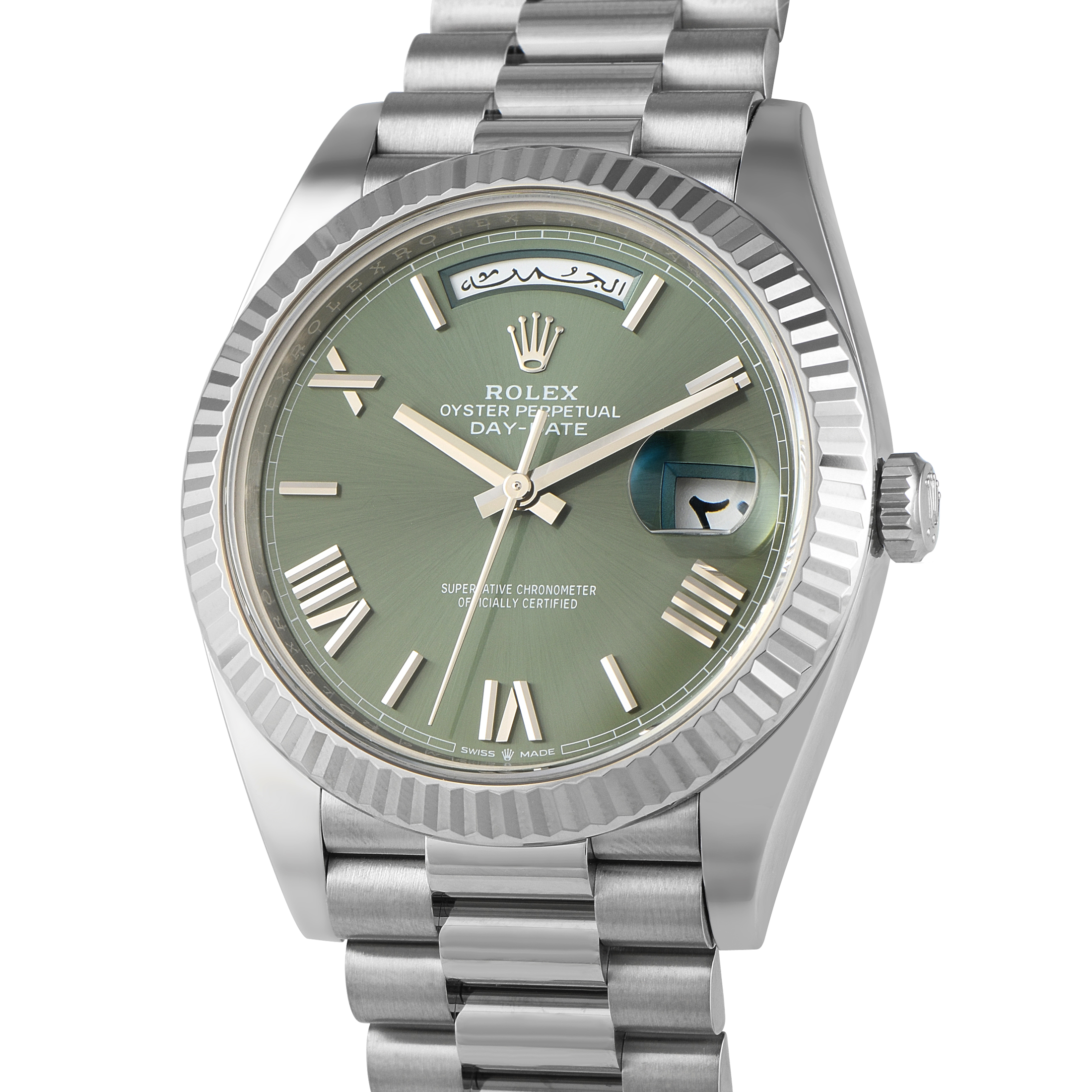 Rolex Day-Date 40 Olive Green Arabic Dial White Gold President Watch 228239 - Image 2
