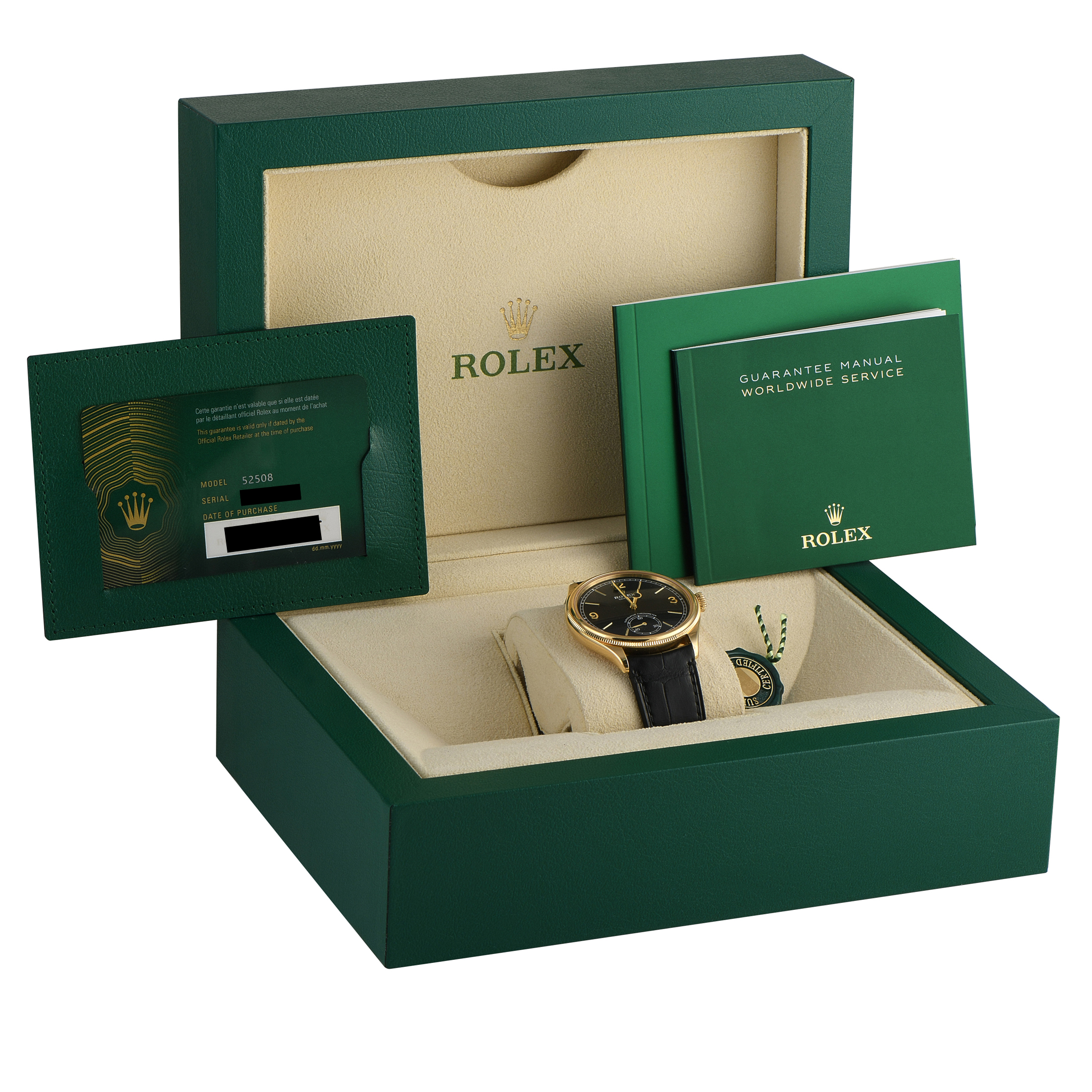 Rolex 1908 Black Dial Yellow Gold Watch 52508 - Image 5