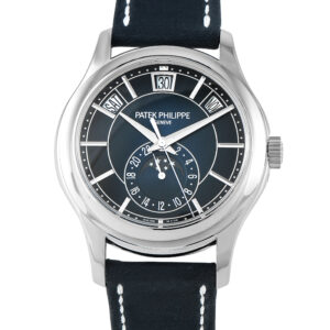 Pre-owned Patek Philippe Annual Calendar Moon Phase white gold blue dial, ref. 5205G-13