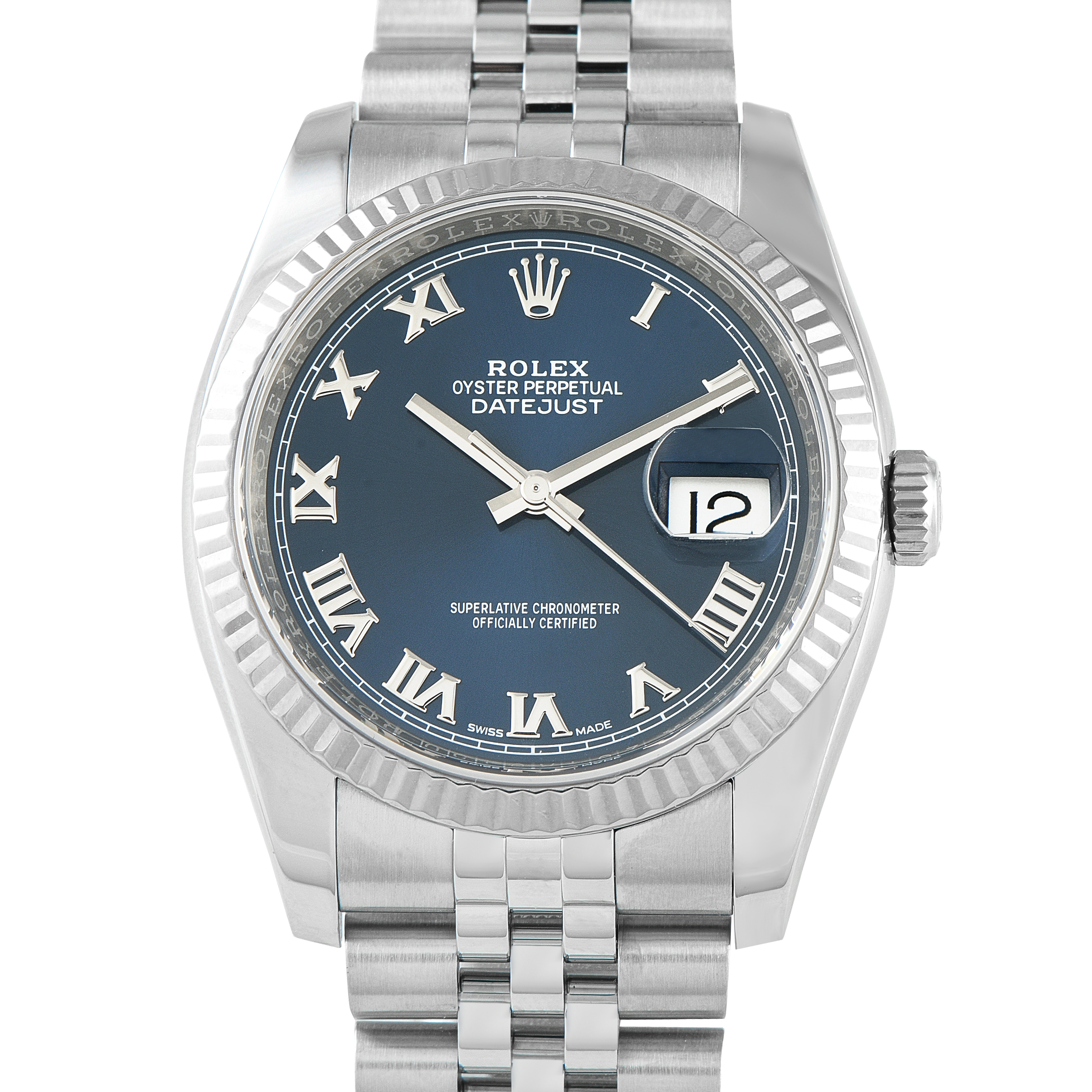 Rolex Datejust 36 Blue Roman Dial Steel and White Gold Jubilee Watch 116234