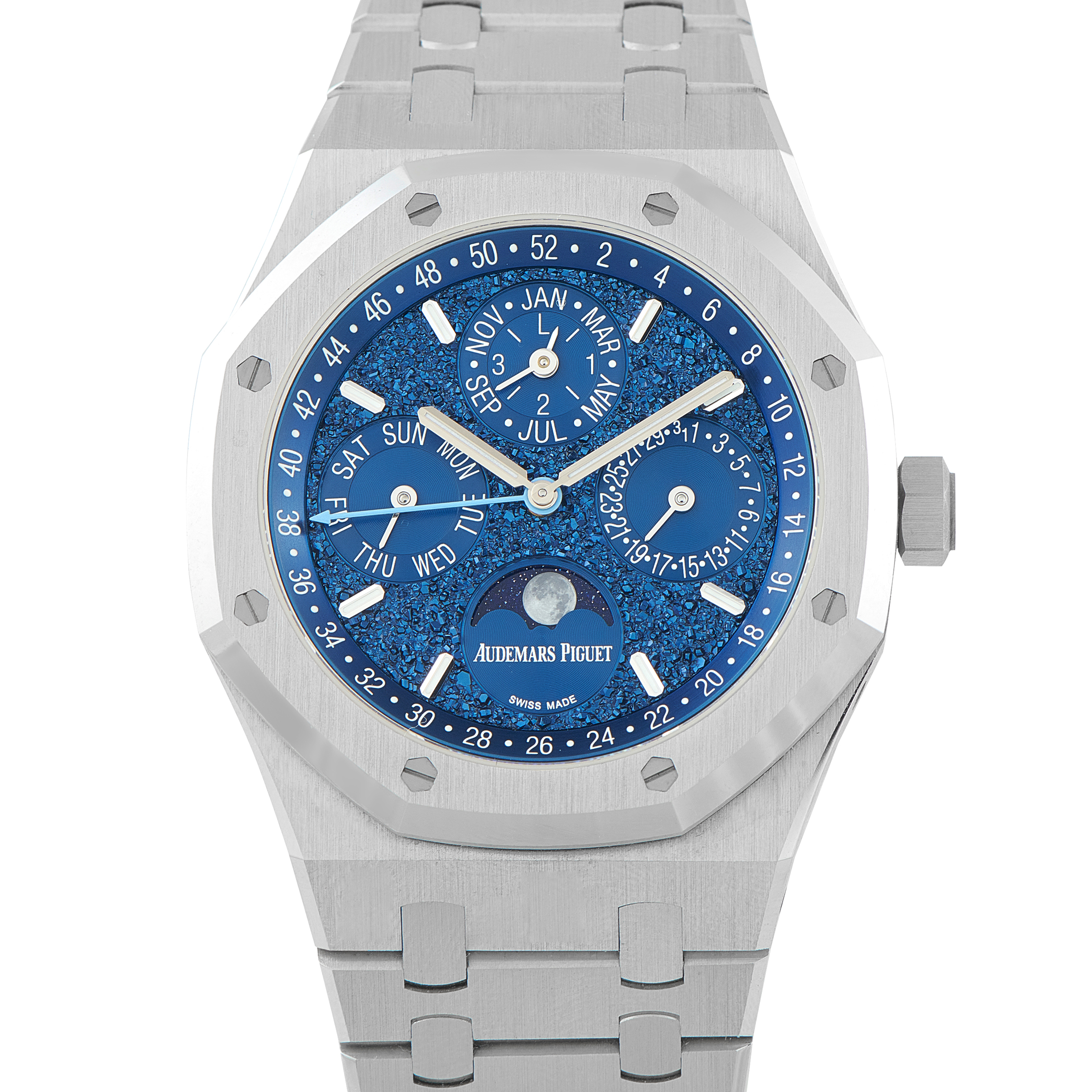 Audemars Piguet Royal Oak John Mayer Perpetual Calendar Crystal Sky Dial White Gold Watch 26574BC.OO.1220BC.02