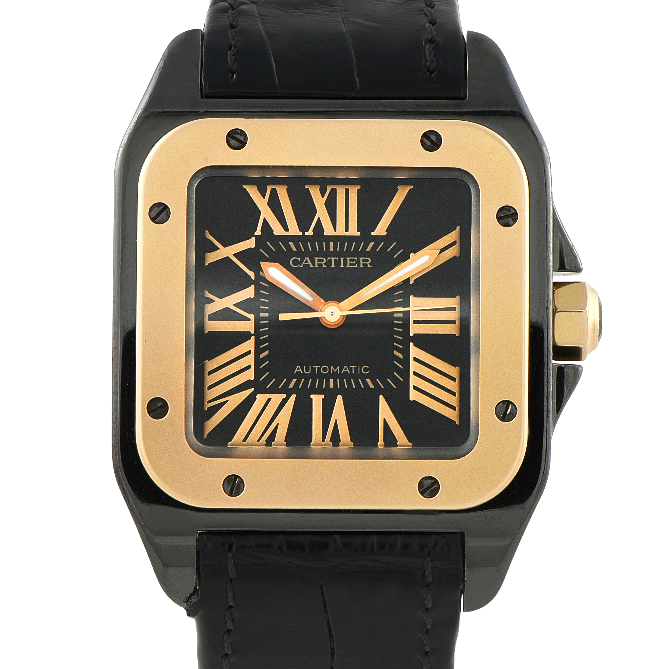 Cartier Santos 100 DLC Steel and Rose Gold Watch w2020007
