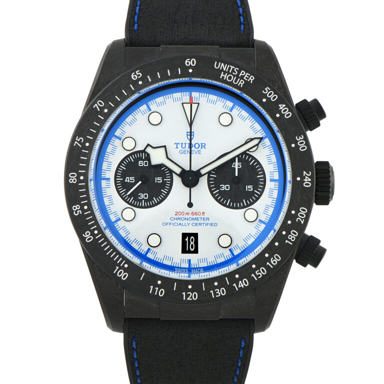 Pre-owned Tudor Black Bay Chrono Carbon 25 42mm white dial flyback chronograph, ref. 79377KN