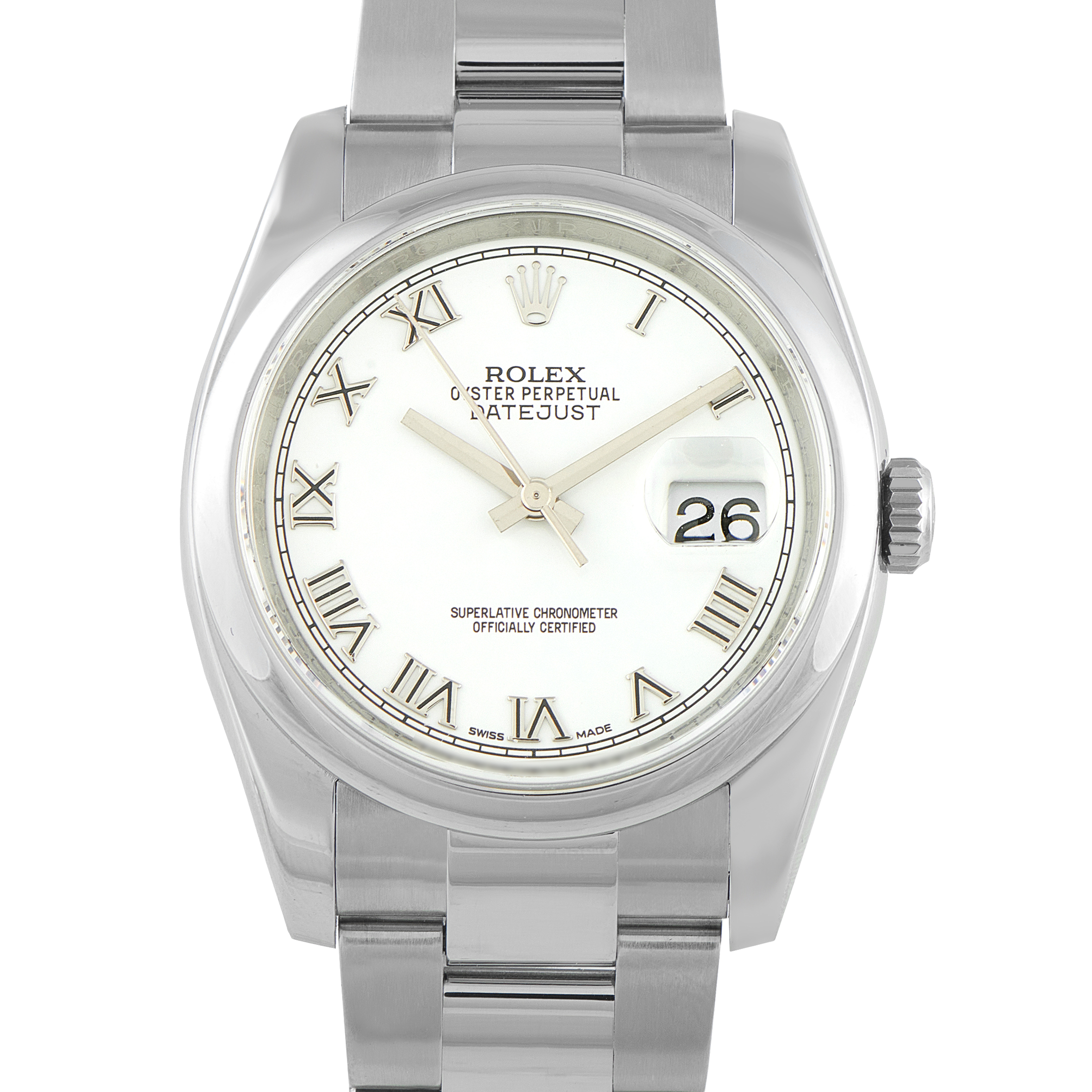 Rolex Datejust 36 White Roman Dial Steel Oyster Watch 116200