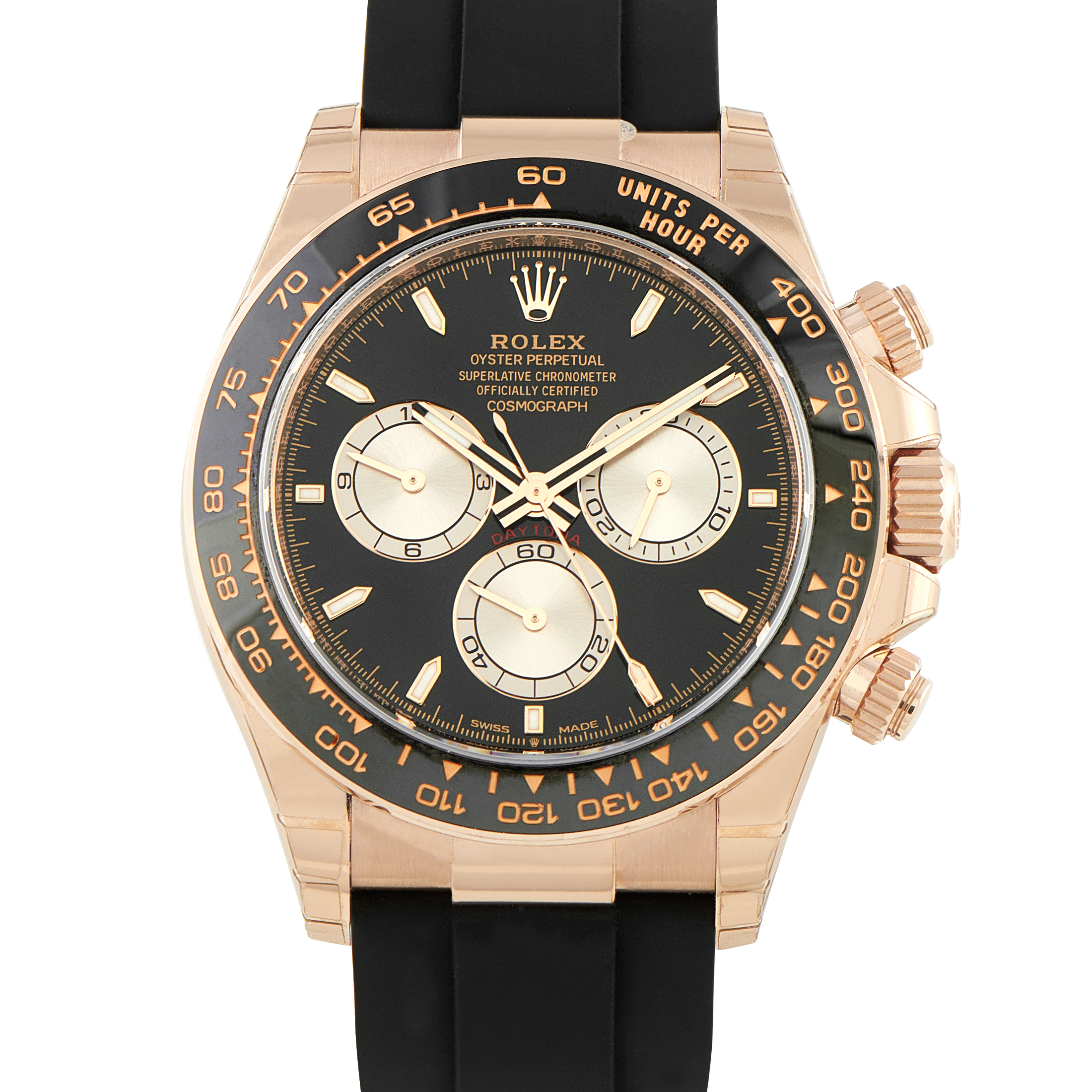 Rolex Daytona Black Dial Everose Gold Oysterflex Watch 126515LN