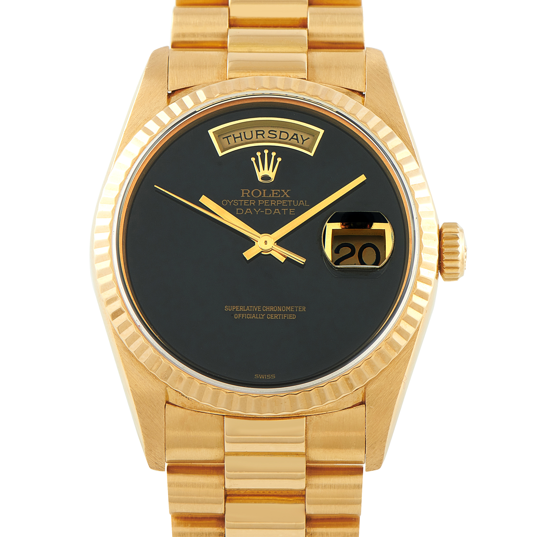 Rolex Day-Date 36 Onyx Dial Yellow Gold President Watch 18238