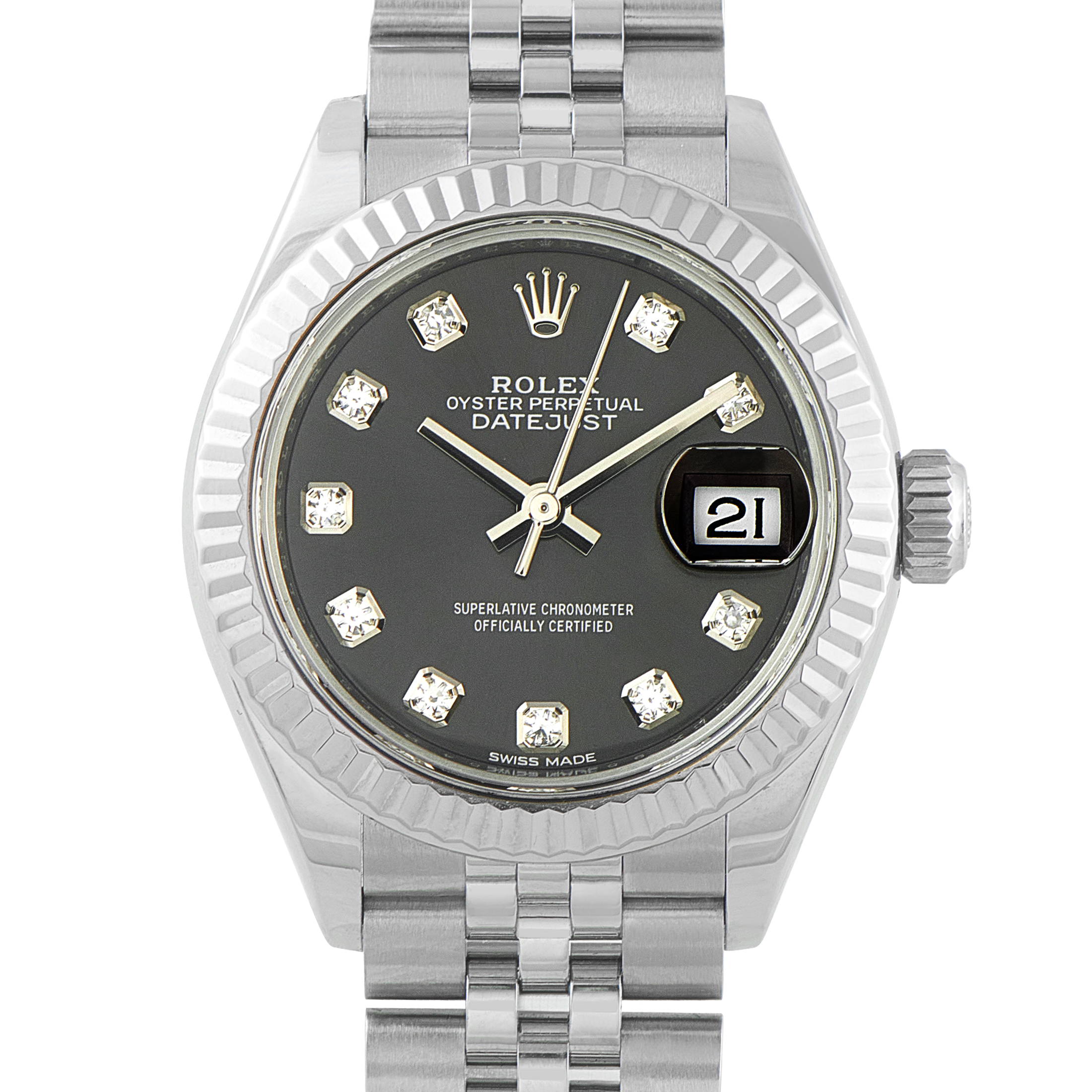 Rolex Lady Datejust Diamond-Set Gray Dial Steel Jubilee Watch 279174