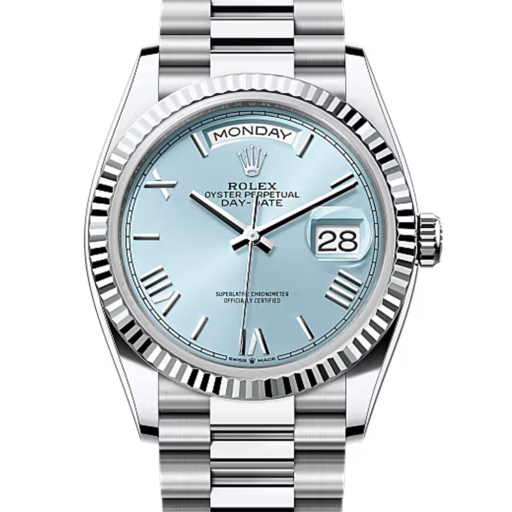 Rolex Day-Date 36 Ice Blue Dial Platinum President Watch 128236