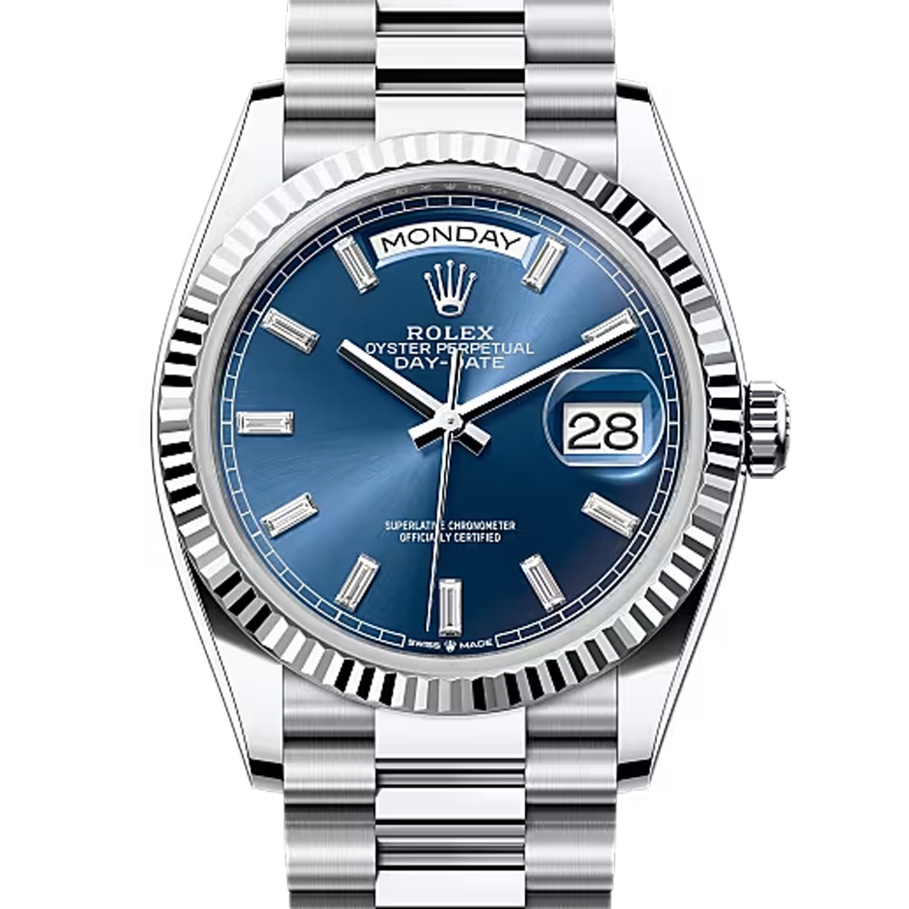Rolex Day-Date Bright Blue Diamond Dial Platinum President Watch 128236