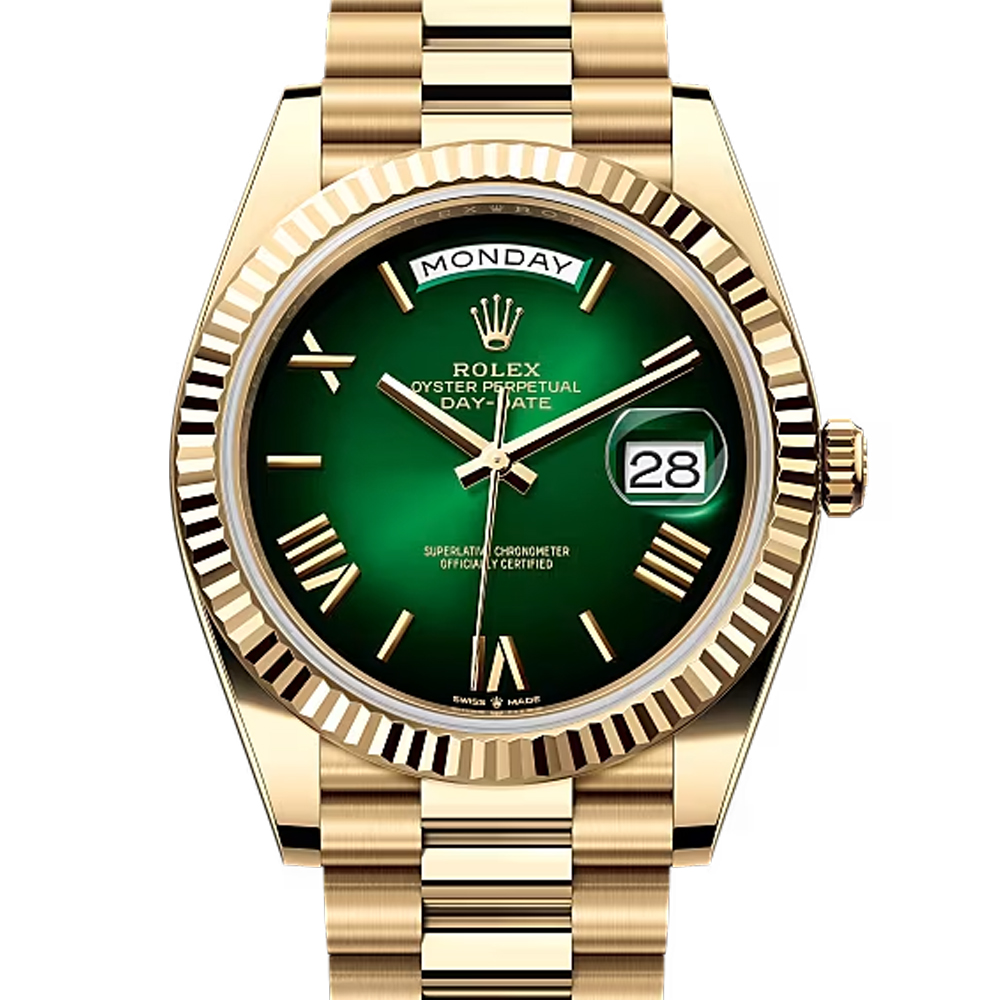Rolex Day-Date 40 Green Ombre Dial Yellow Gold President Watch 228238