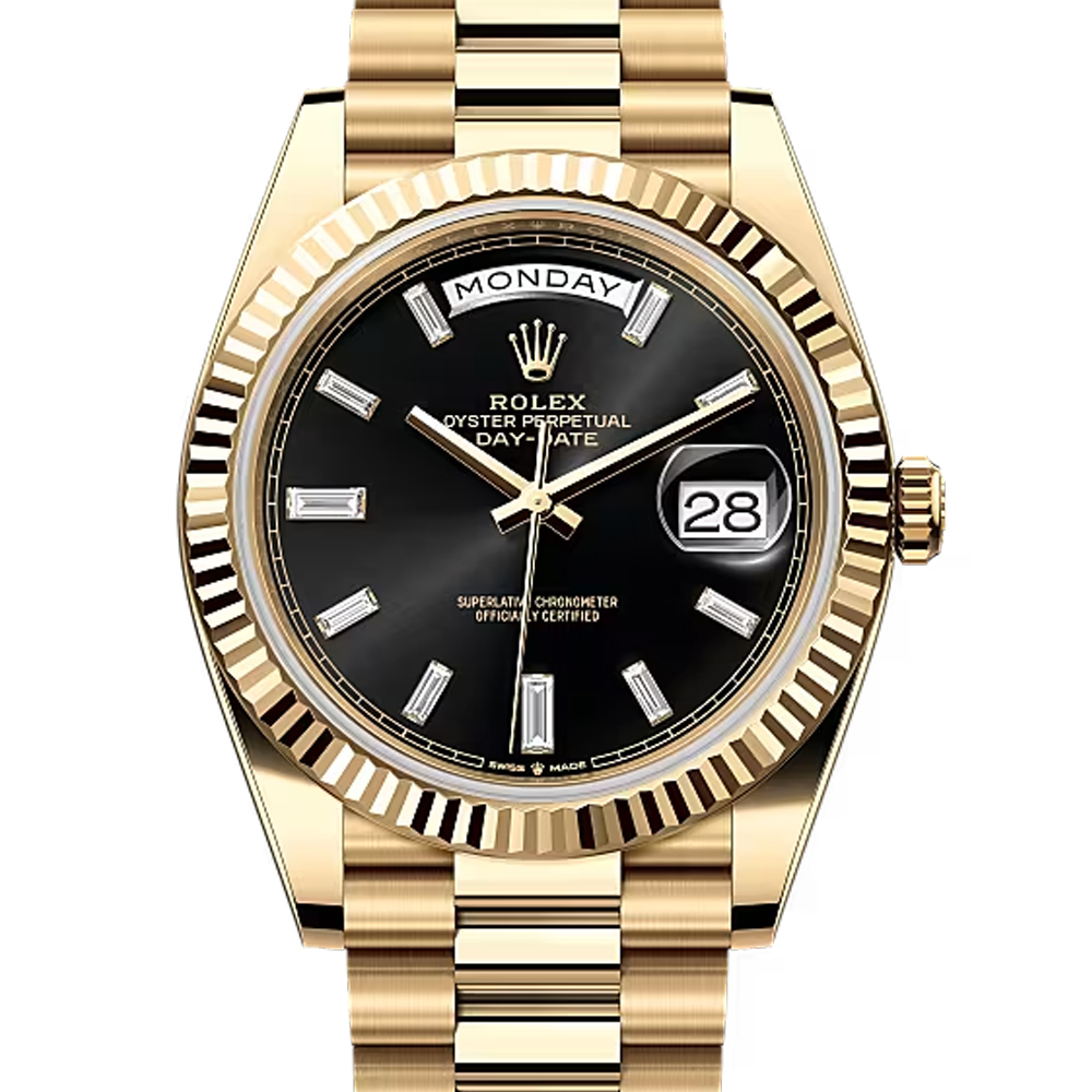 Rolex Day-Date 40 Black Baguette Dial Yellow Gold President Watch 228238