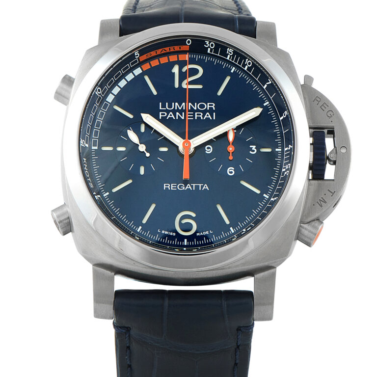Pre-owned Panerai Luminor Regatta Blue Mare titanium 47mm flyback chronograph, ref. PAM01216